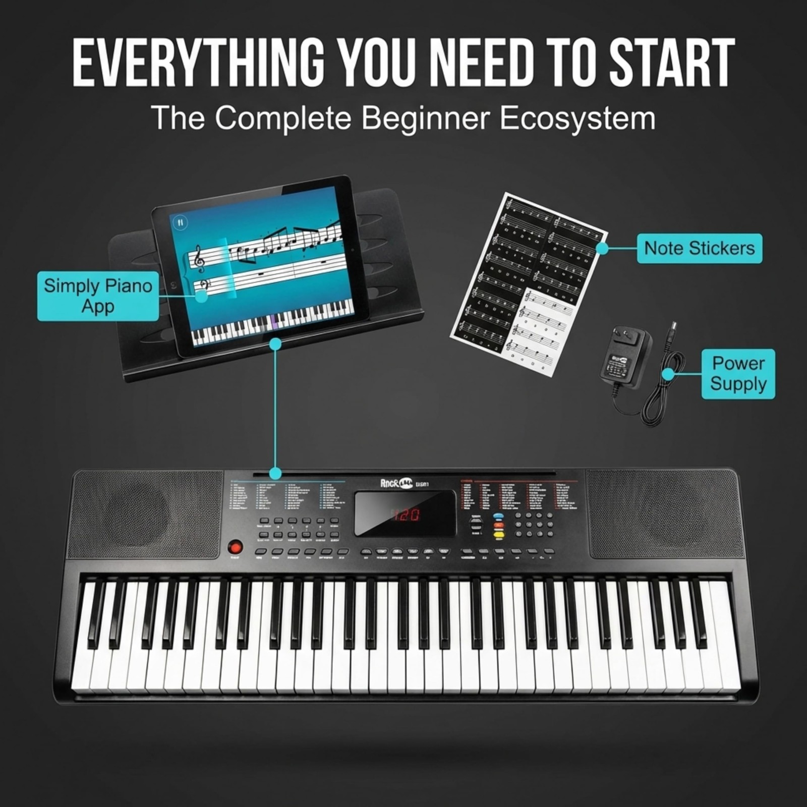 RJ361 61 Key Compact Keyboard Piano for Beginners