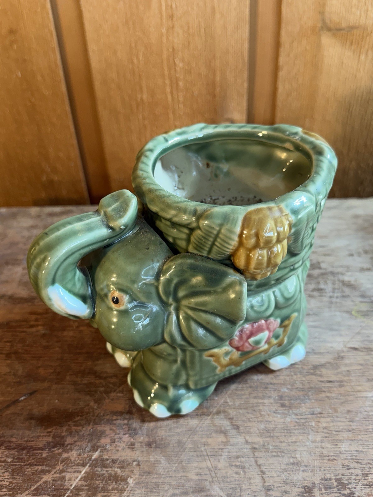 Vintage Ceramic Tabletop Elephant Planter