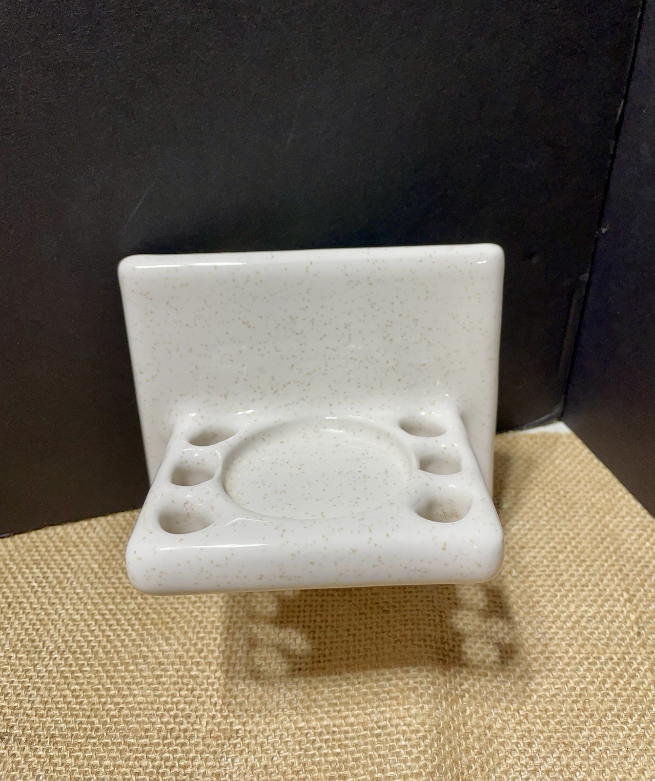 Vintage Glossy White Speckled Porcelain ToothBrush holder Wall Mount