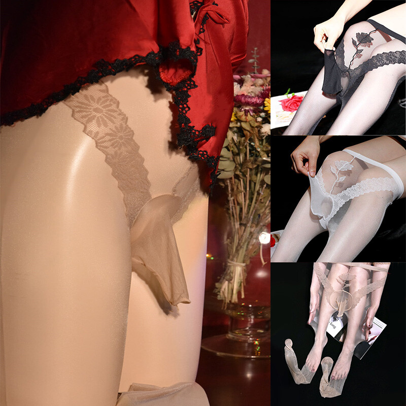 Up to 200lbs Plus Size Men Sexy Oil Shiny Pantyhose Sheer Glossy Stocking Tights