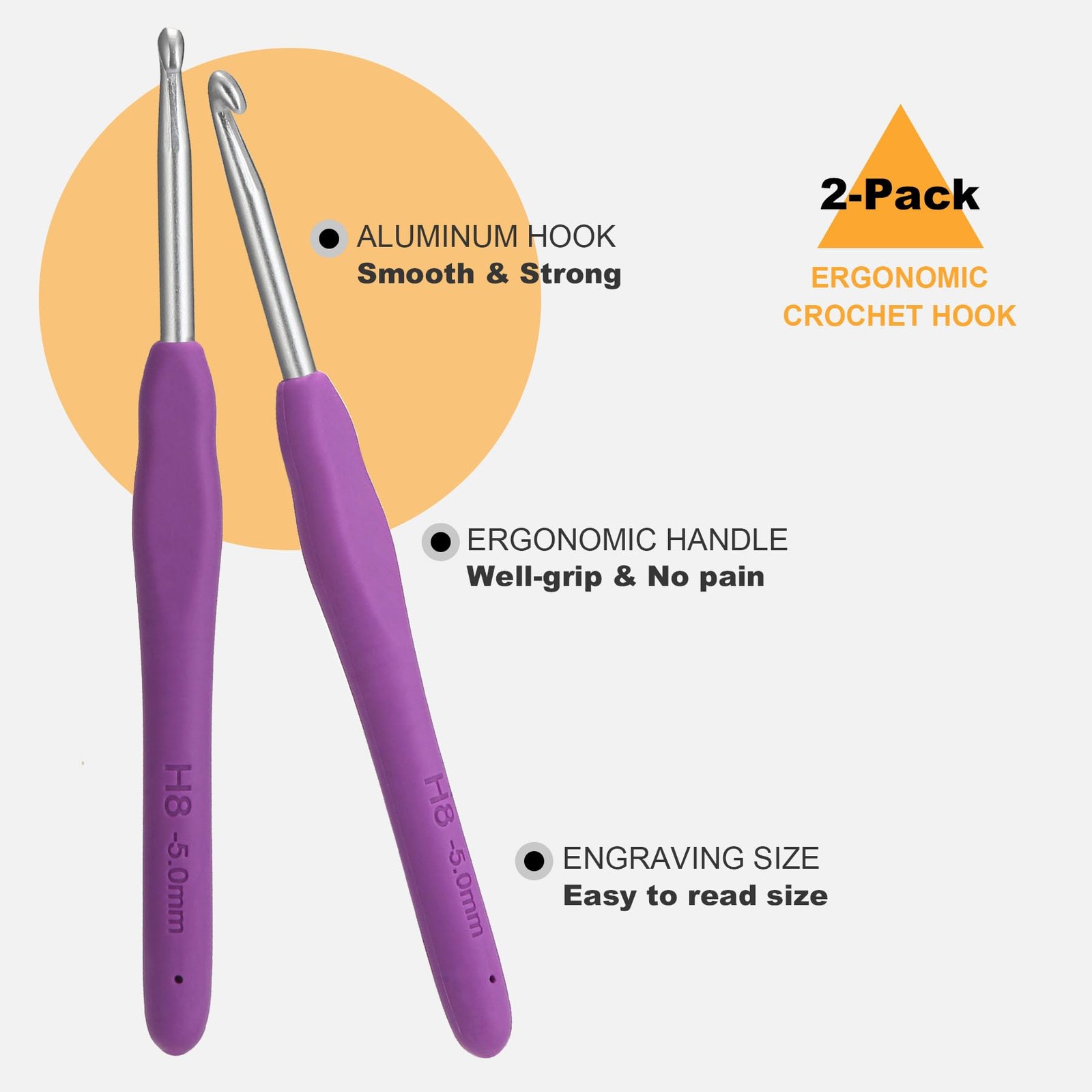 2Pcssize H / 5.0Mm Crochet Hooks, Ergonomic Crochet Hook for Arthritis and Begin
