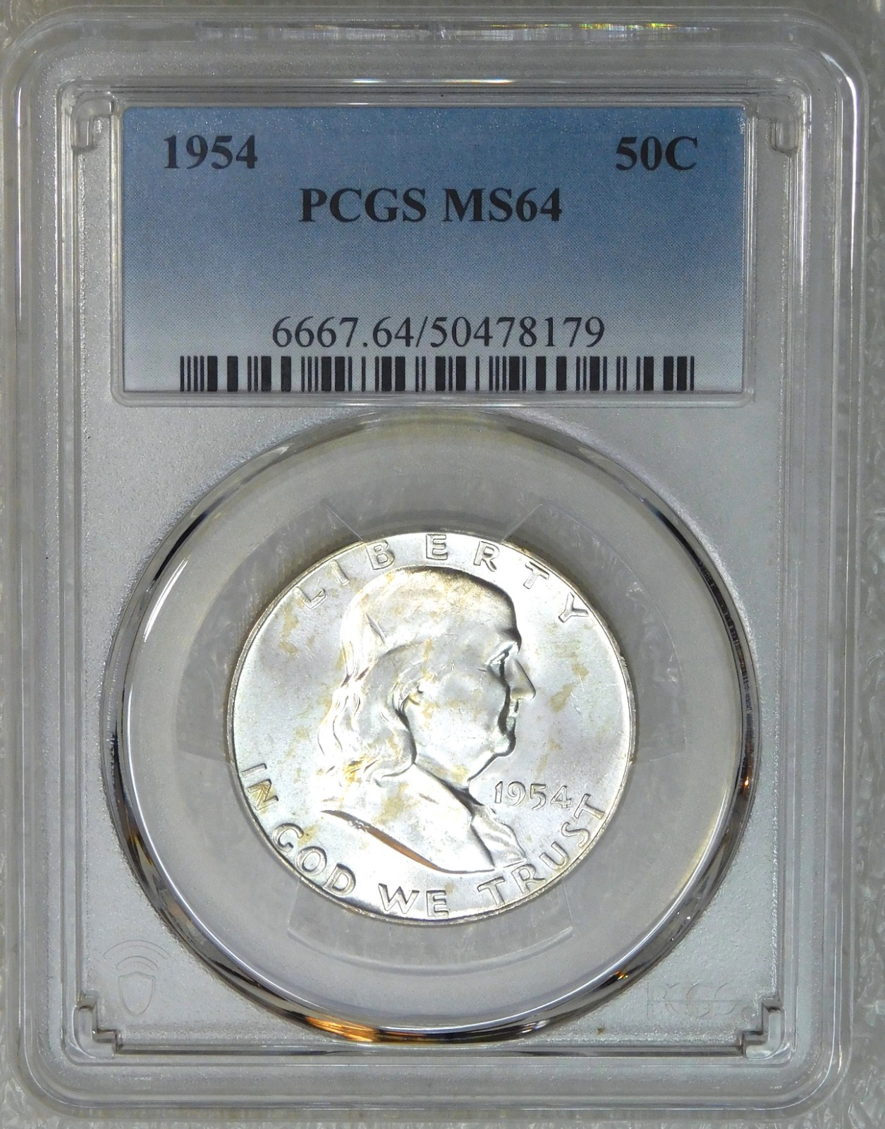 1954 P Franklin Half Dollar PCGS MS64 95% FBL Frosty White PQ New Holder #Q126N