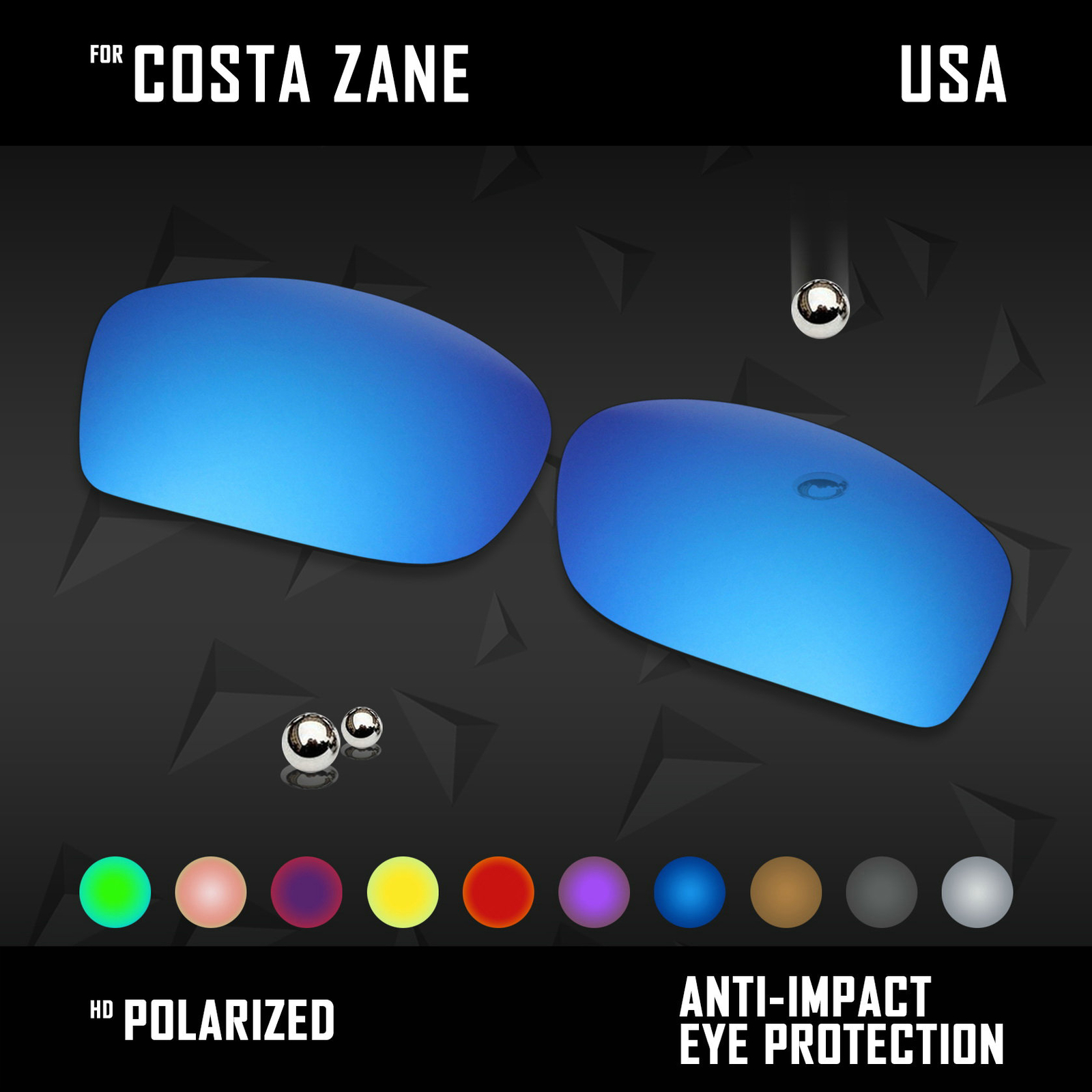 Anti Scratch Polarized Replacement Lenses for-Costa Del Mar Zane-Option