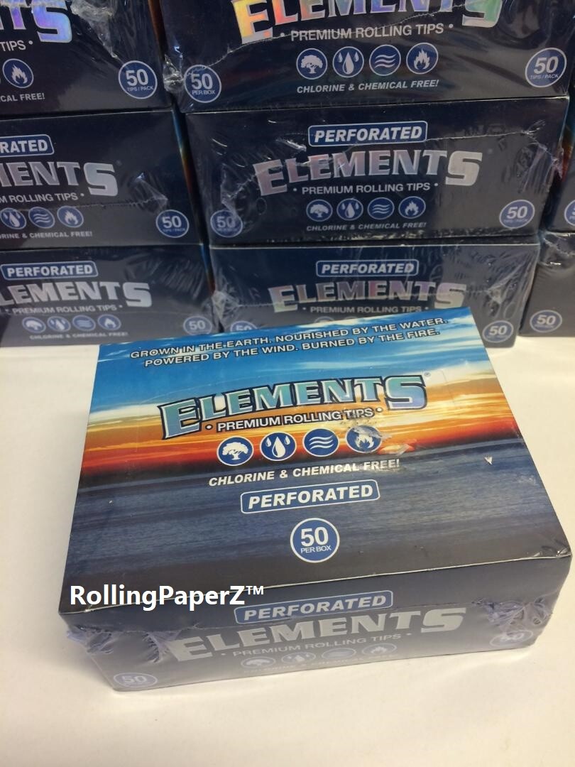 FULL BOX 50 Packs of ELEMENTS -PERFORATED- ROLL UP TIPS/ 50 per Pack/ 2500 Total