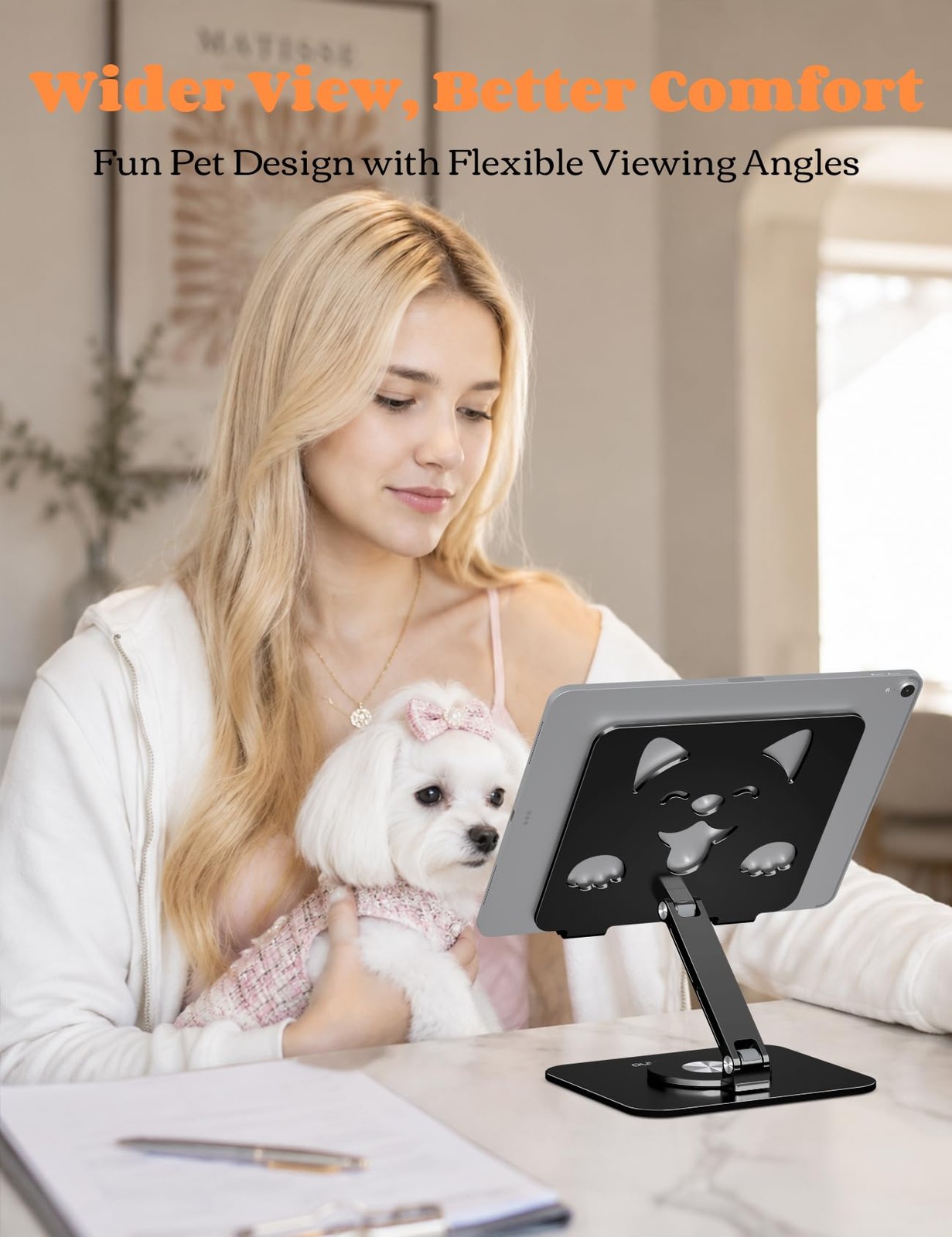 Adjustable Tablet Stand, 360° Rotating Aluminum Holder, Black