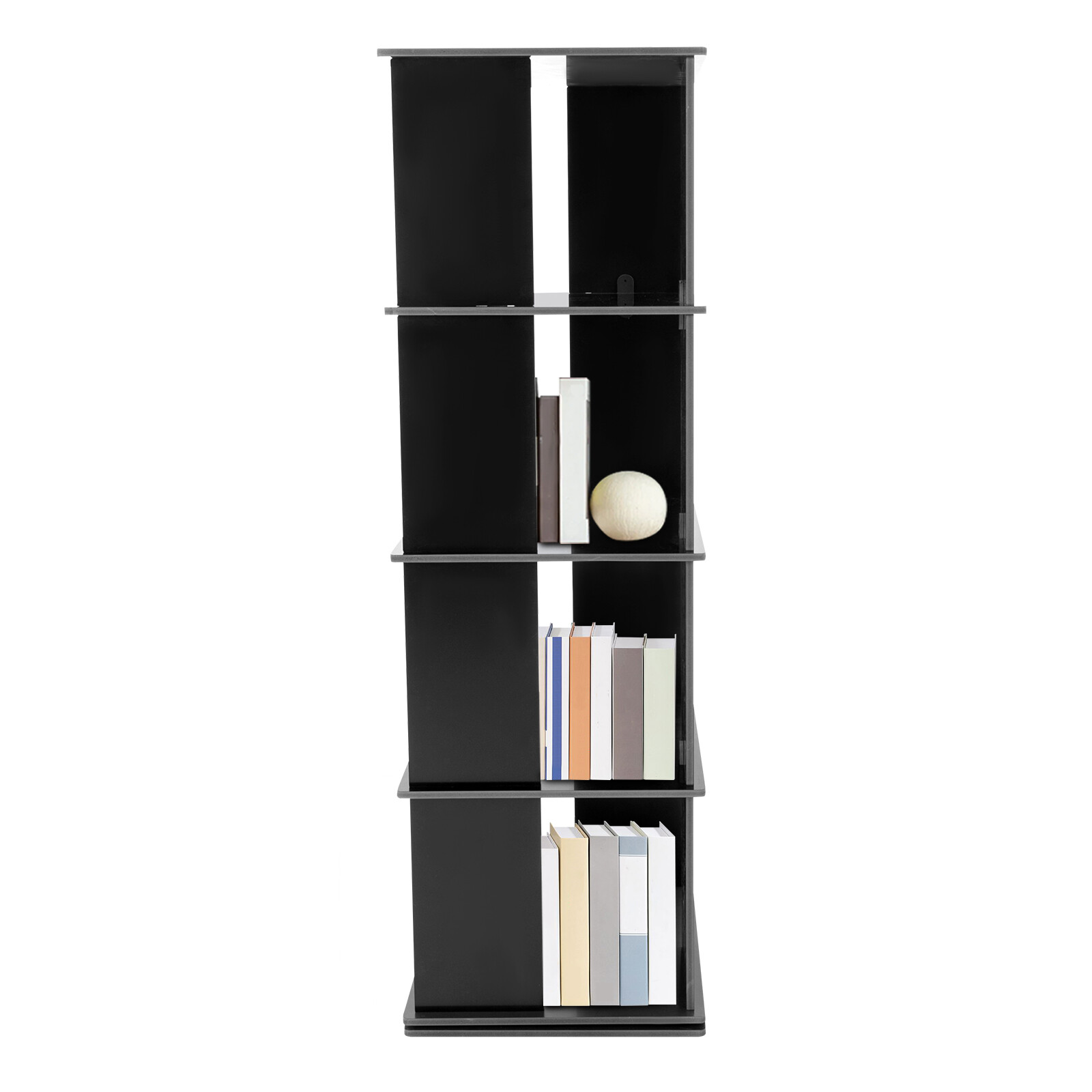 Black Bookcase Storage Shelf 360° Rotating Bookshelf Freestanding Display Rack