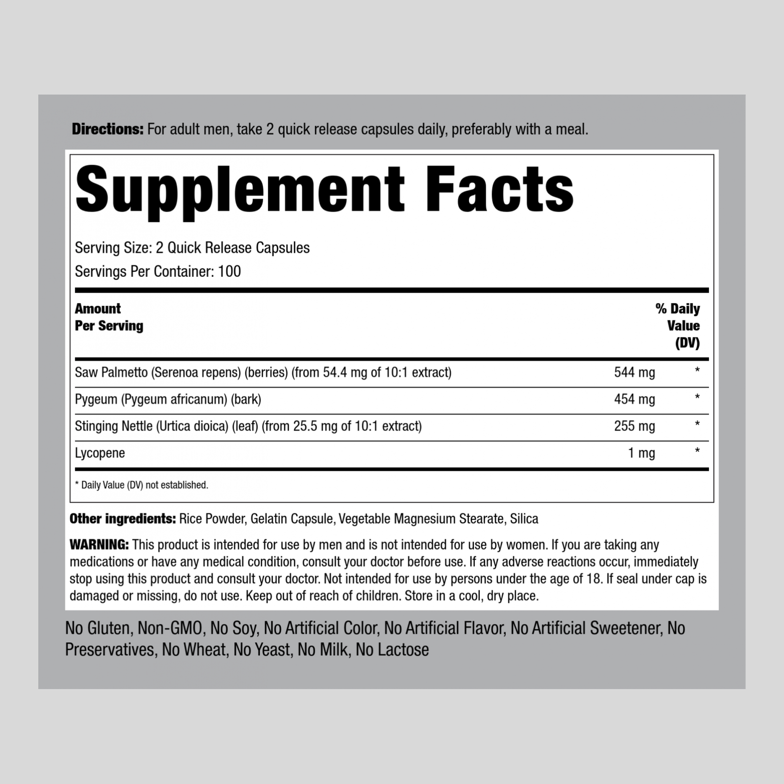 Prostate Vitamins | 200 Capsules | Complex Formula | Non-GMO | by Piping Rock