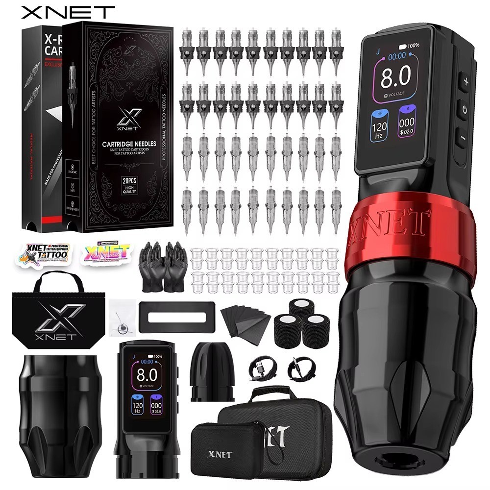 Xnet Titan Max Wireless Tattoo Machine NEW Kit 40pcs Mixed Cartridges Needles US