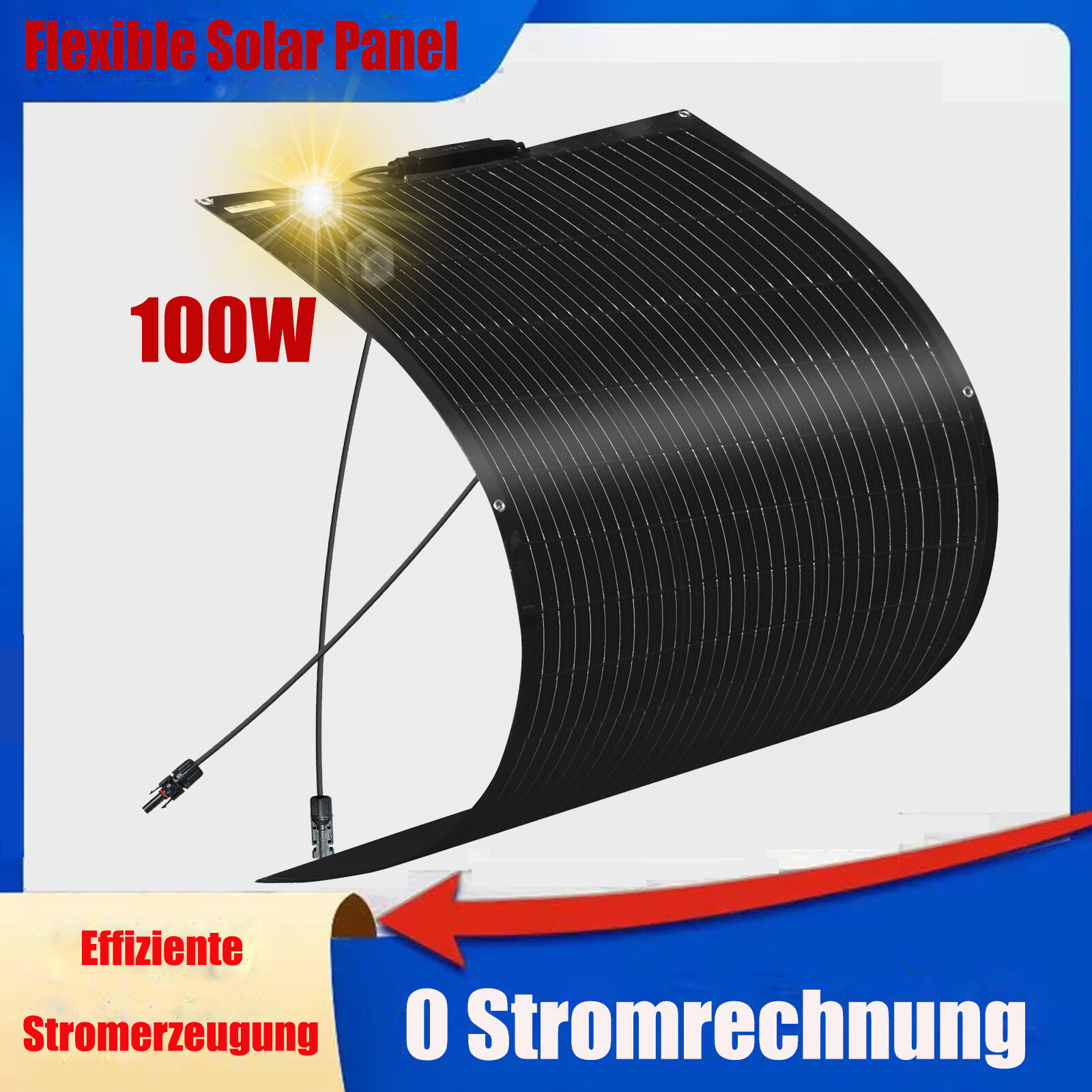 100W Watt Flexible Solar Panel 12V Mono Bendable Off-Grid Power Charger for Boat