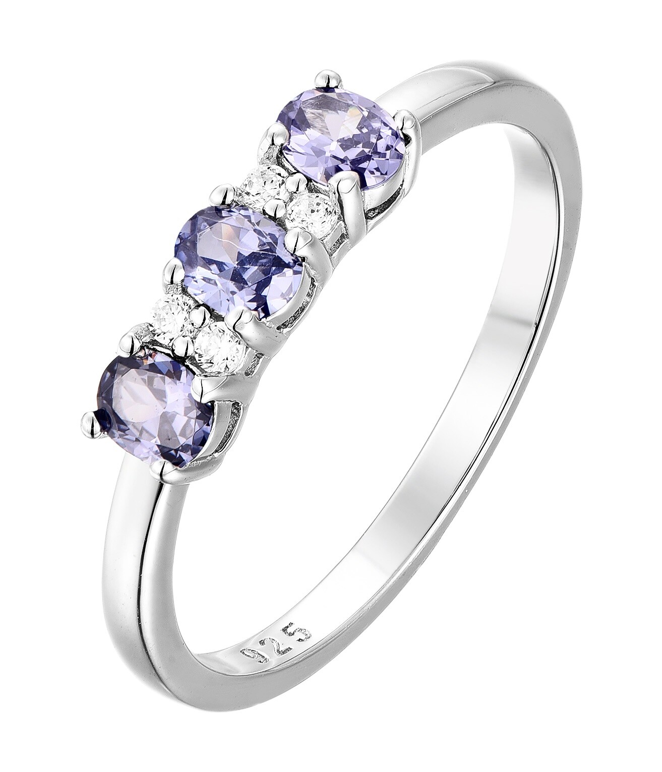 925 Sterling Silver Tanzanite Cz 3 Stone Trilogy Promise Ring size J to S
