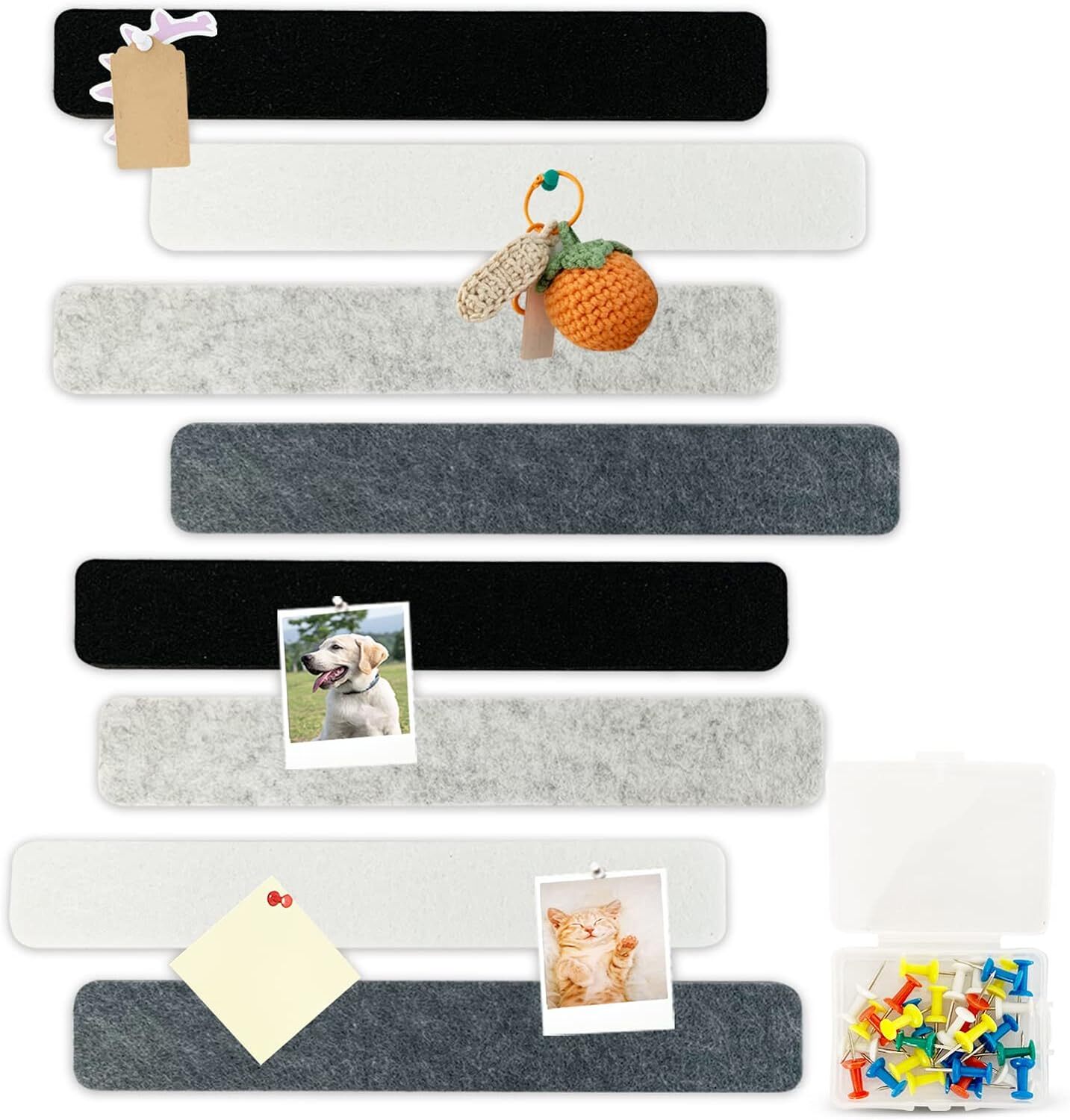 8 Pcs Black White Grey Felt Pin Board Bar Strips Bulletin Small, Grey,white
