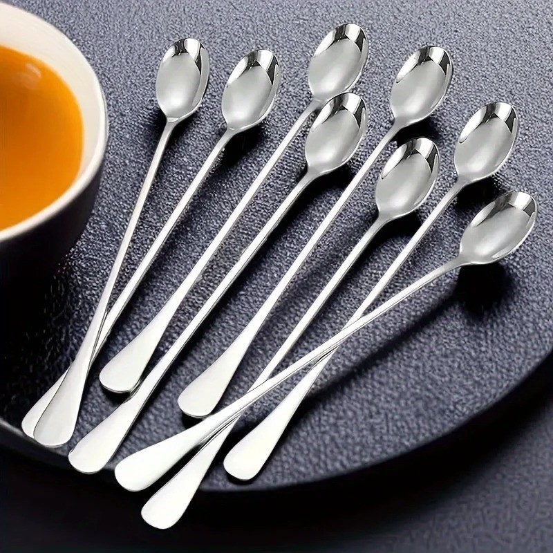 6PCS Stainless Steel Long Handle Coffee Tea Ice Cream Stirring Spoons Set