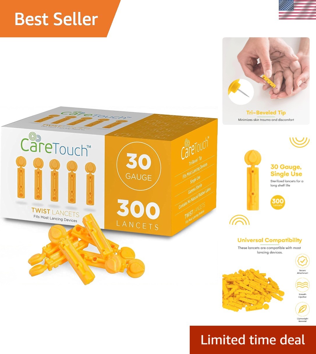 Twist-Top Sterile Lancets - 300 Count 30 Gauge for Diabetes Testing Convenience