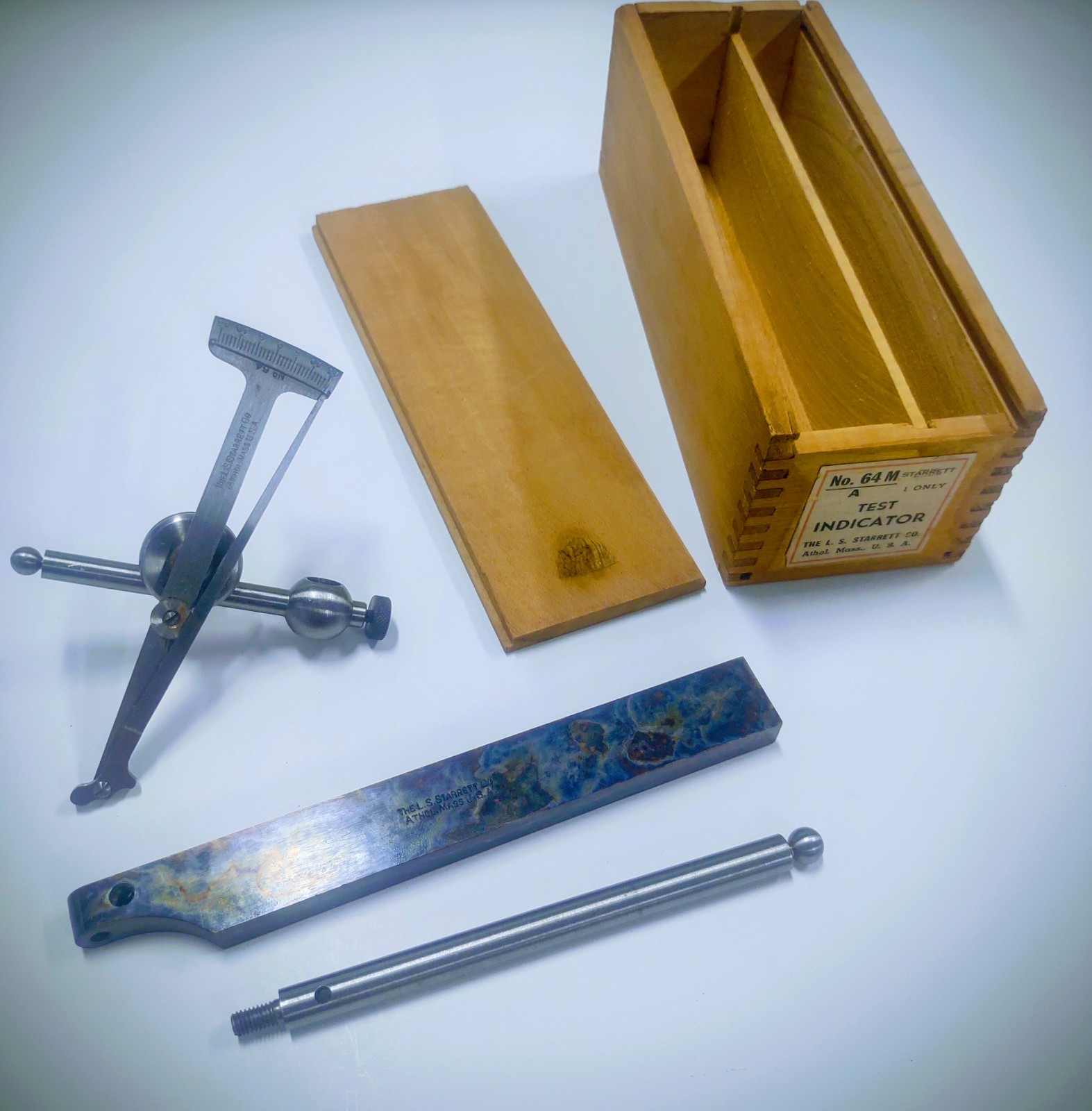 L.S. Starrett Co. Test Indicator Model 64 M With Original Wooden Case