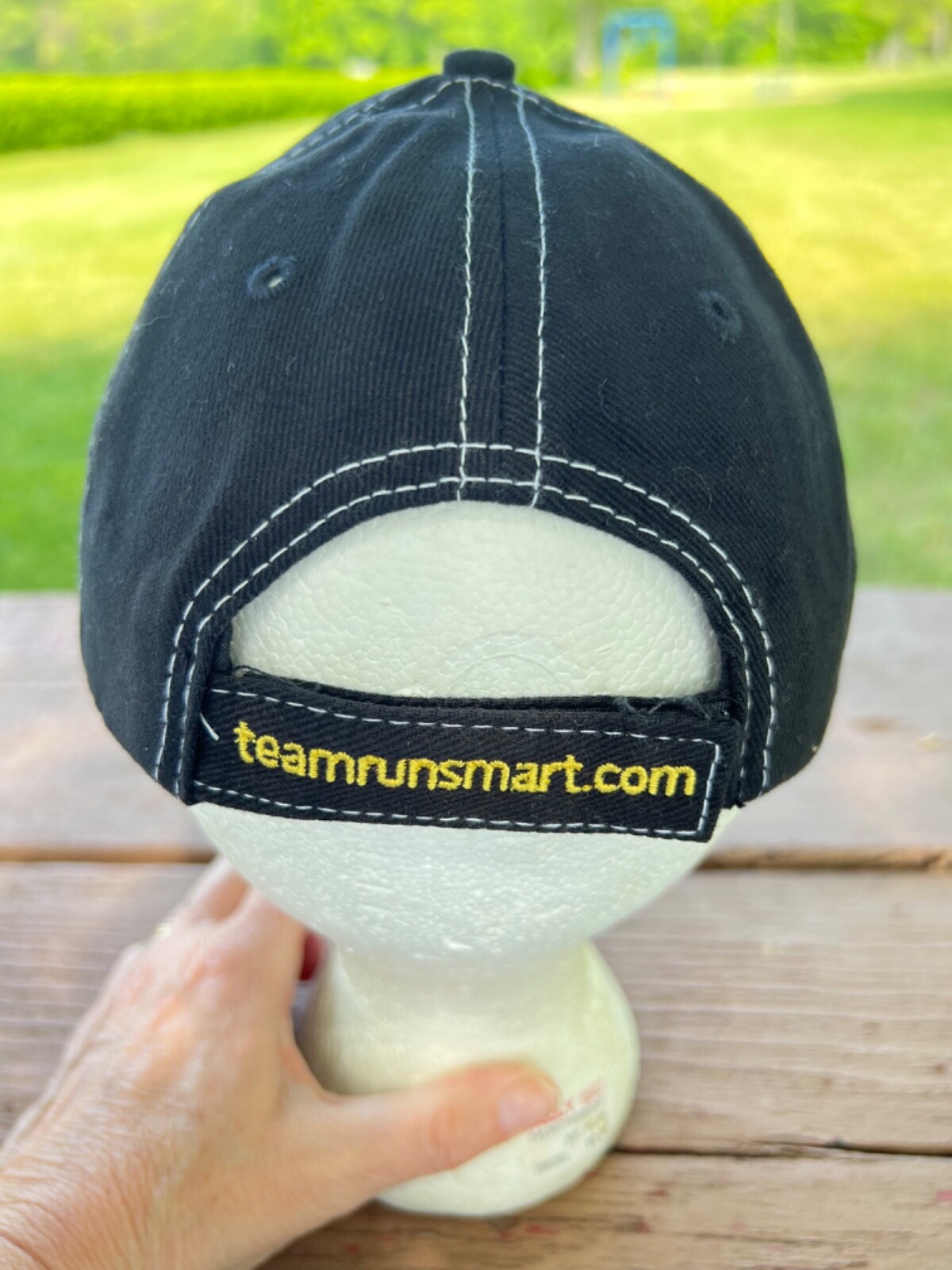 Team Run Smart Freight Liner Logo Black Hat Cap Hook Loop White Topstitch