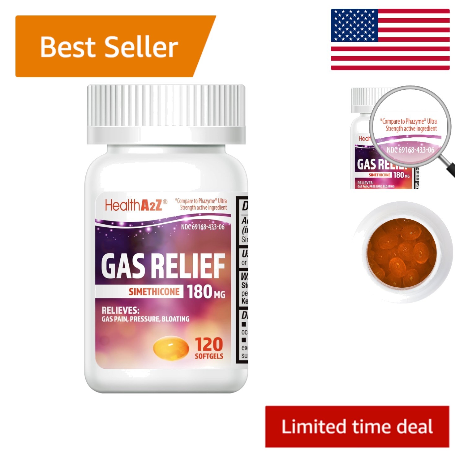 Everyday Gas Relief - 180mg Simethicone Softgels for Bloating & Pressure Relief