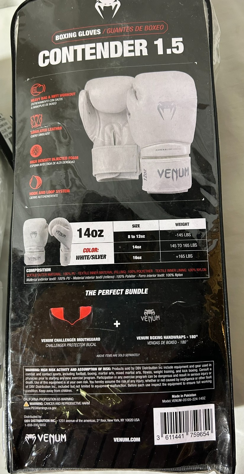 NEW Venum Contender 1.5 14 oz white/silver boxing gloves