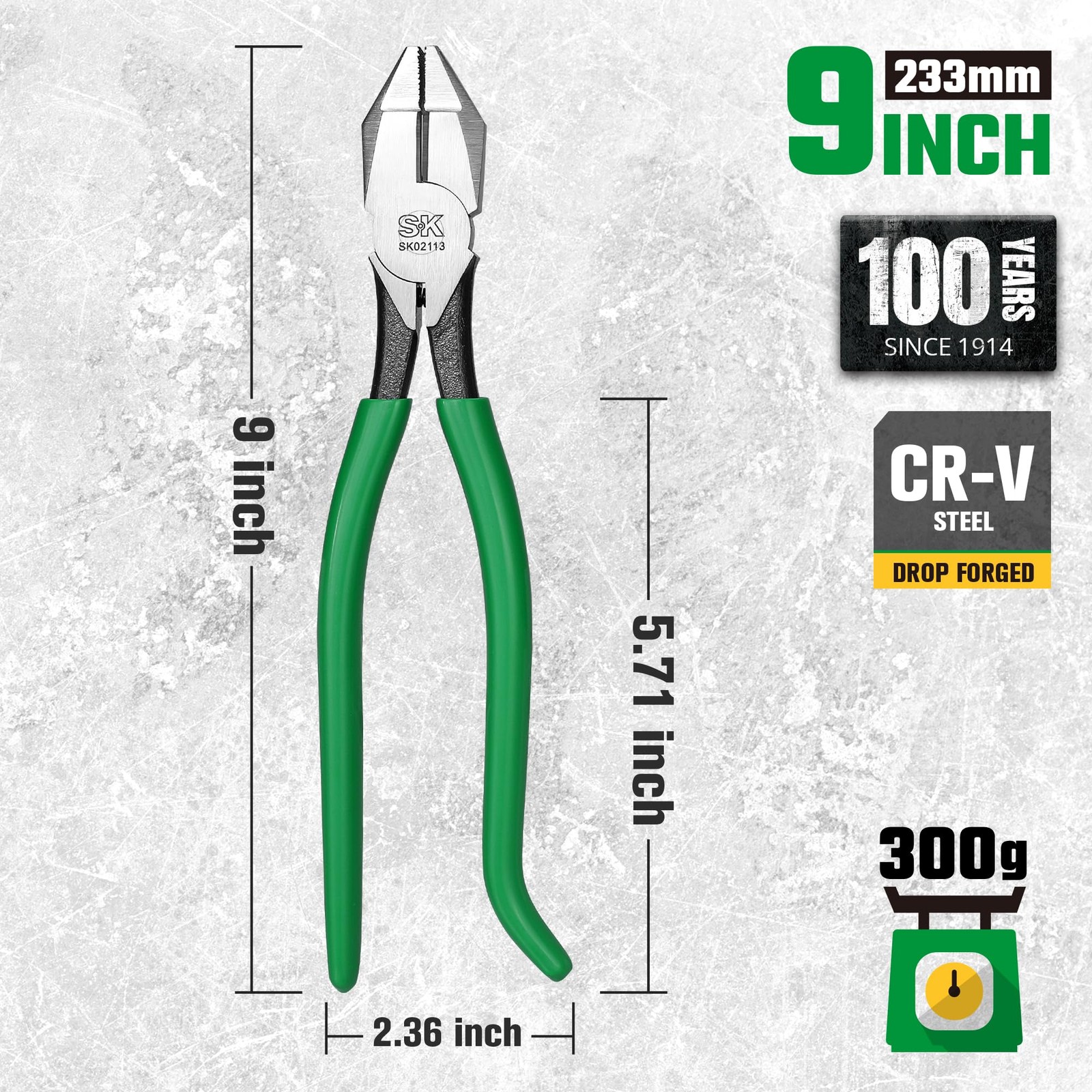 9 Ironworker's Pliers, Wire Cutters With Heavy Duty Knurled Jaws, Spring Loaded