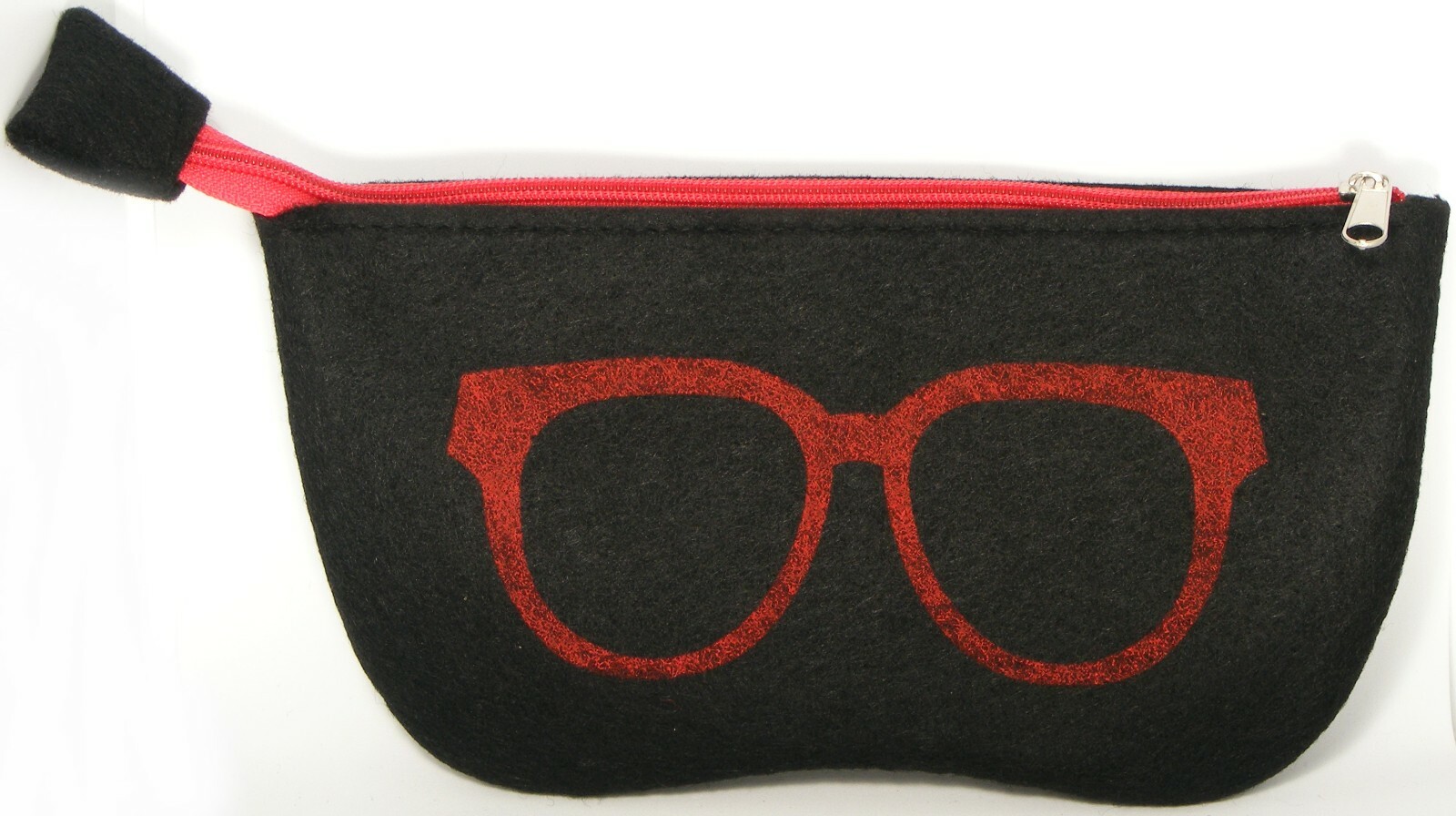 NEW Soft Strong Felt BLACK /RED Case with Zipper for all Sunglasses / Eyeglasses