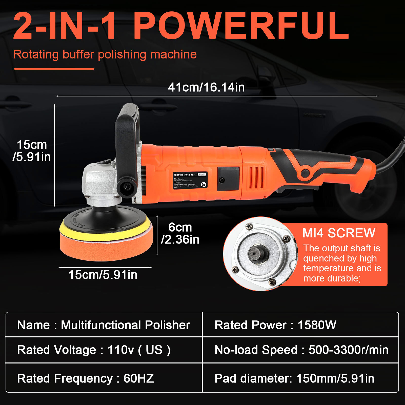 Car Buffer Polisher Waxer 7-Speed Rotary 6" + 7" Backing Plate Polishing Machine