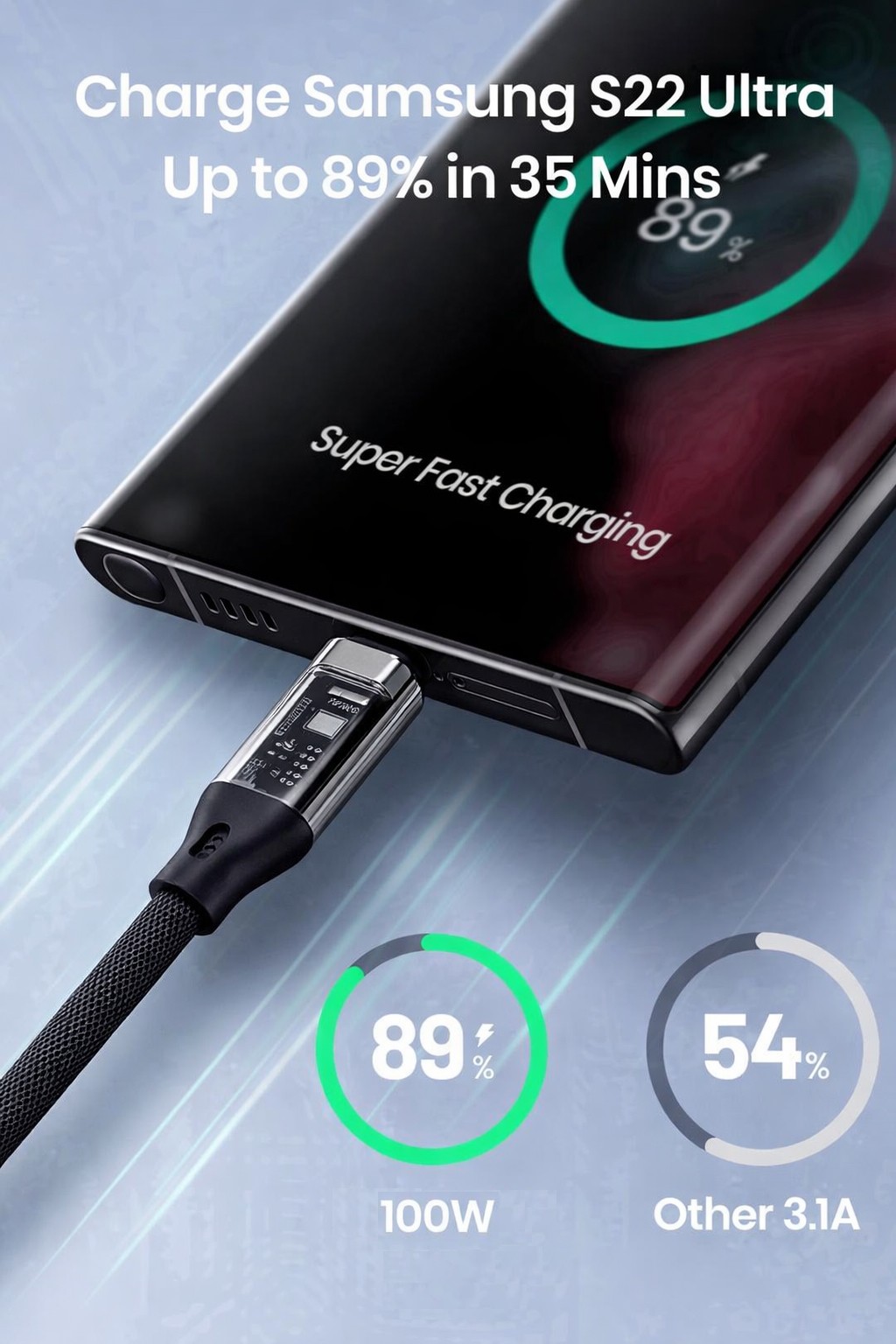 100W 3FT LED Braided Fast Charging Type-C Cable For Samsung S24 S25 Ultra SONY