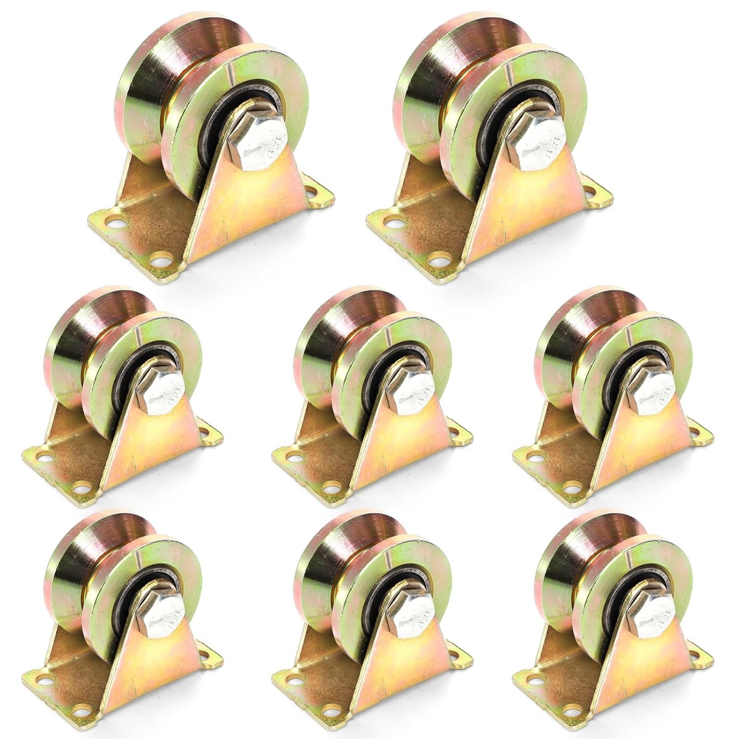 8Pack 2” V-Groove Wheel Steel Sliding Gate Wheels Heavy Duty Rigid Caster Wheels