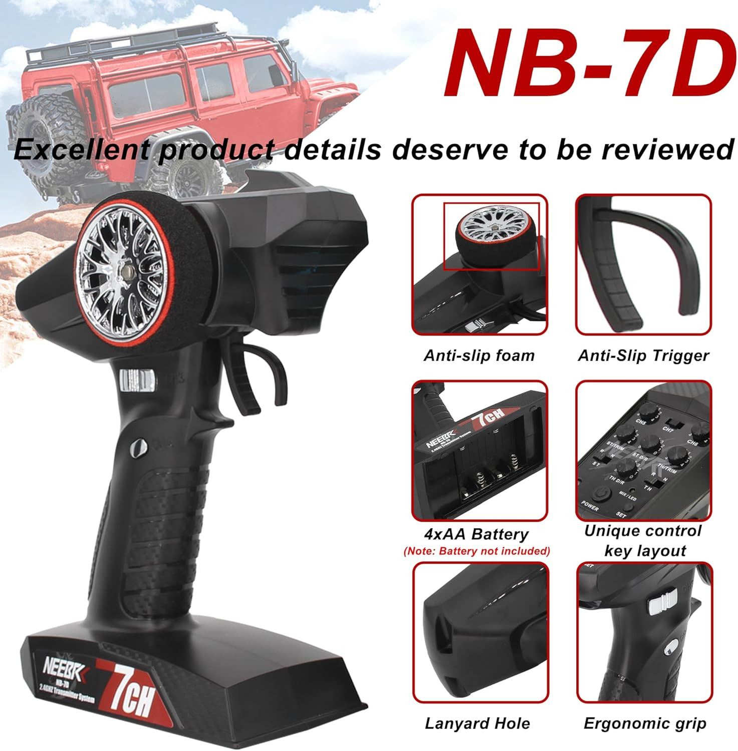 7 Channels RC Transmitter with Receiver Built-In Light Control System and 12LED