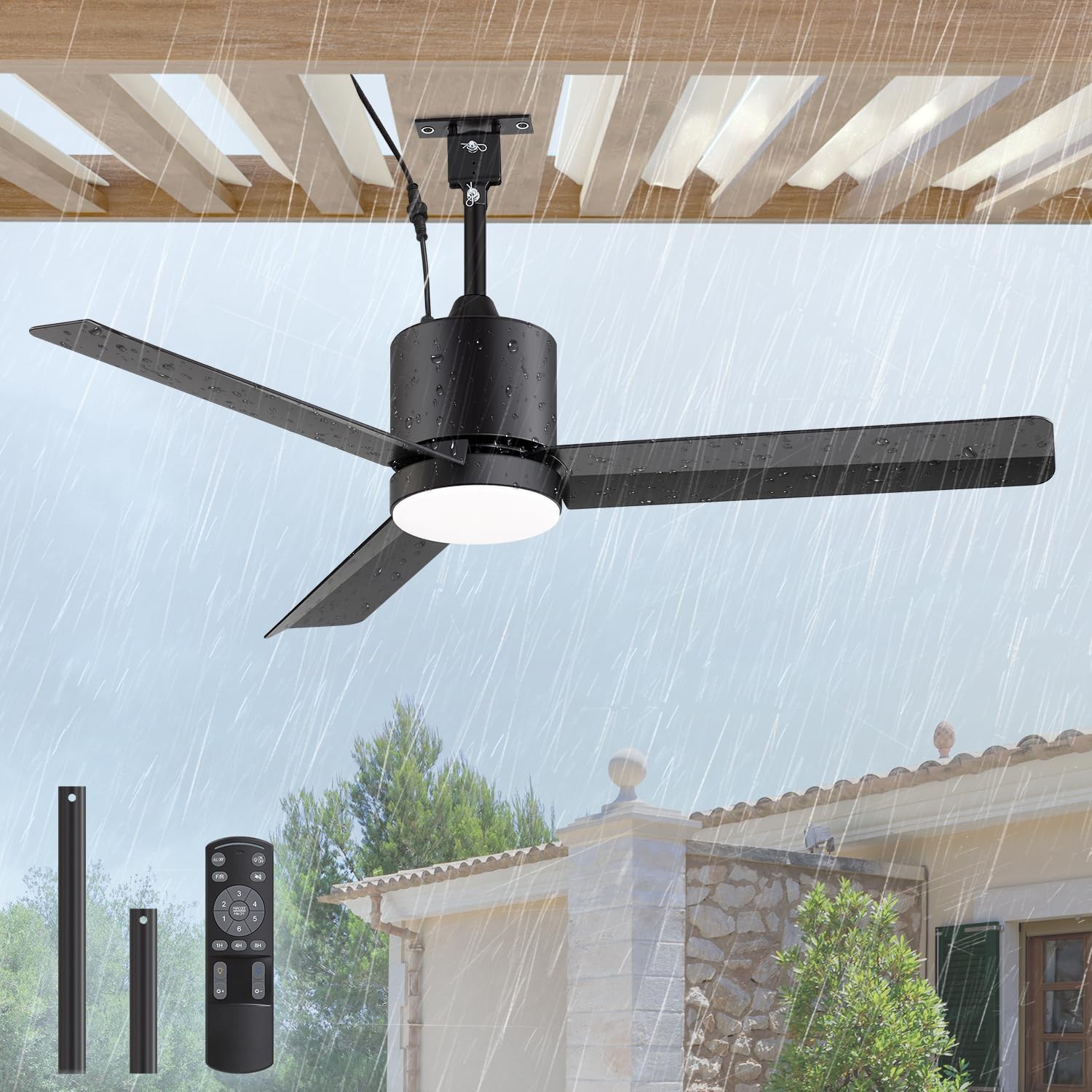 42" Outdoor Ceiling Fans with Lights and Remote, IP65 Waterproof Hanging Fan ...