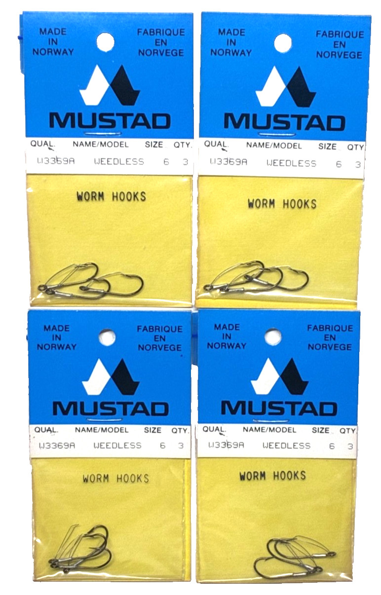 4 PACKS Mustad W3369A Weedless Hook Size 6 Bronze 3 Count Package