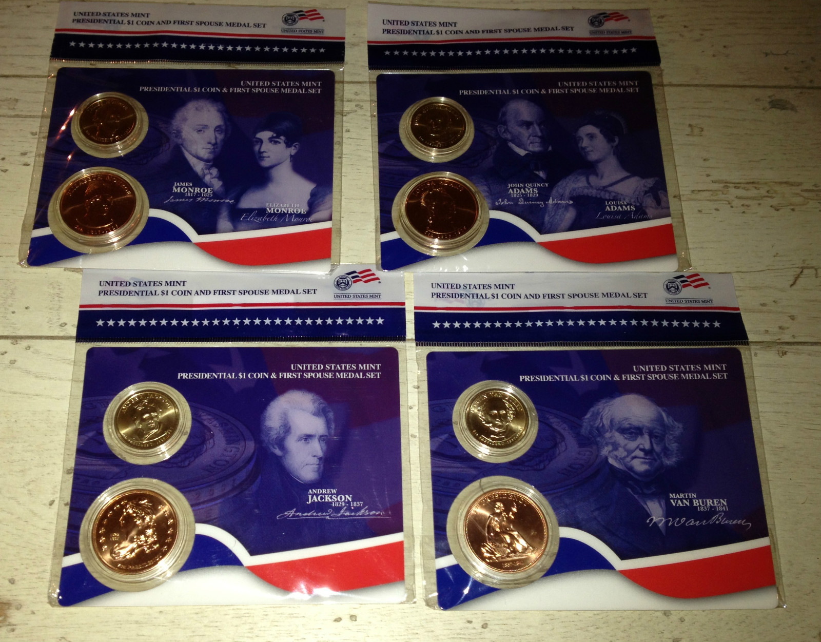 ALL 4 2008 PRESIDENTIAL $1 COIN FIRST SPOUSE LADY MEDAL SETS QUINCY ADAMS LOT