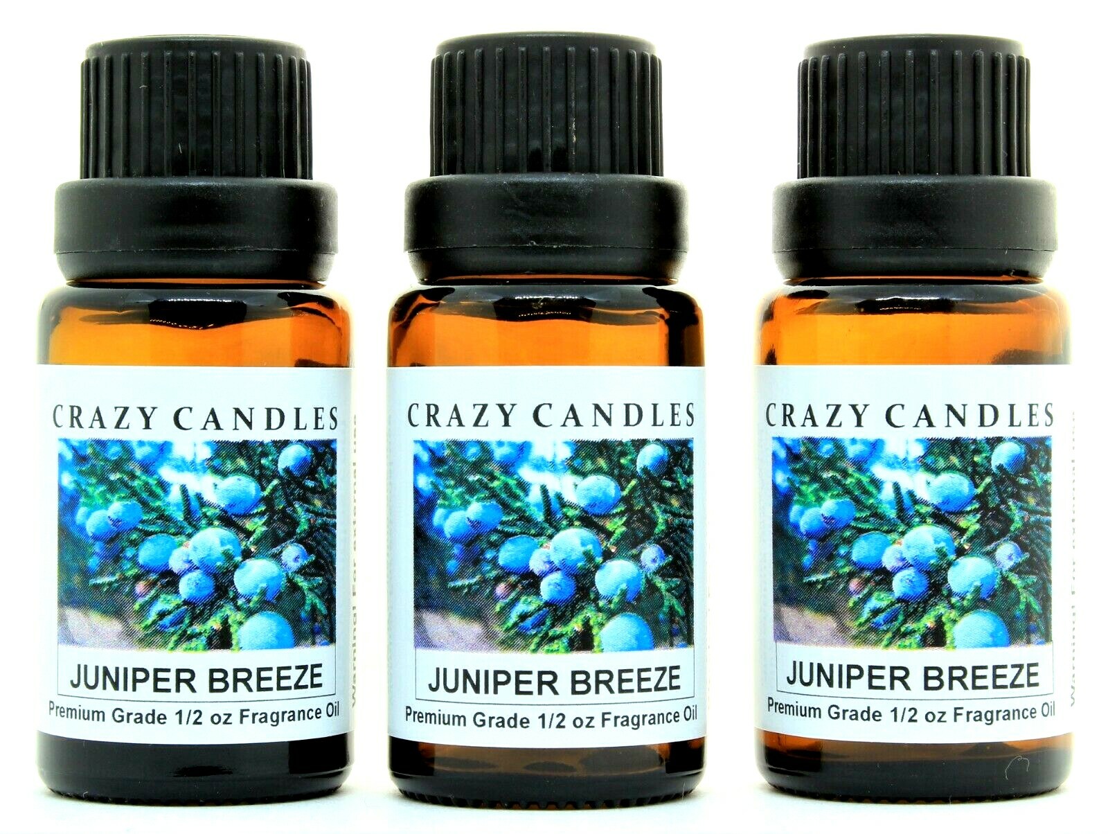 3 Juniper Breeze 1/2oz Premium Grade Scented Fragrance Oil Bottles Crazy Candles