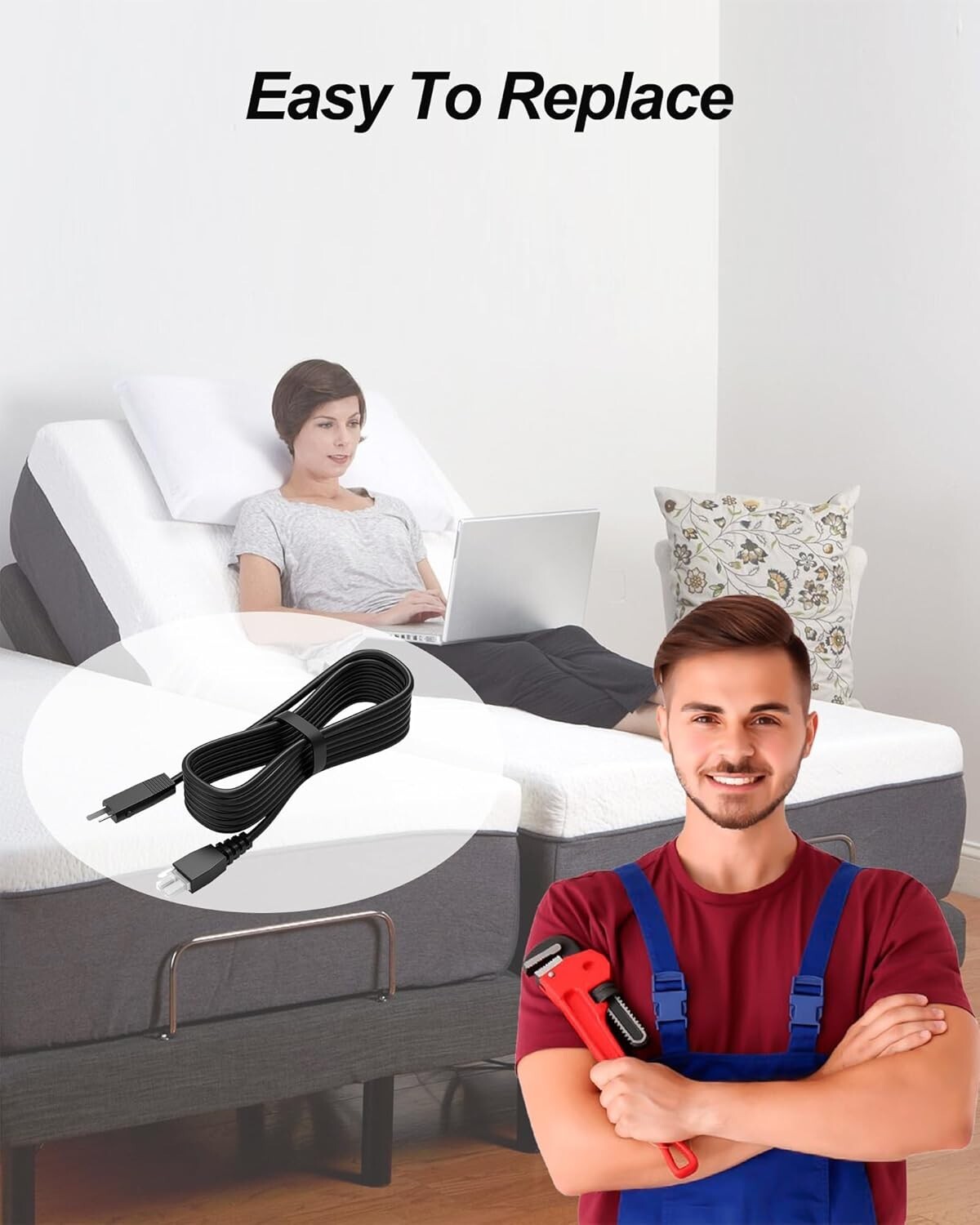 Tempur-pedic Ergo Ease Input Power Cord Cable Power Prong and Adjustable Base