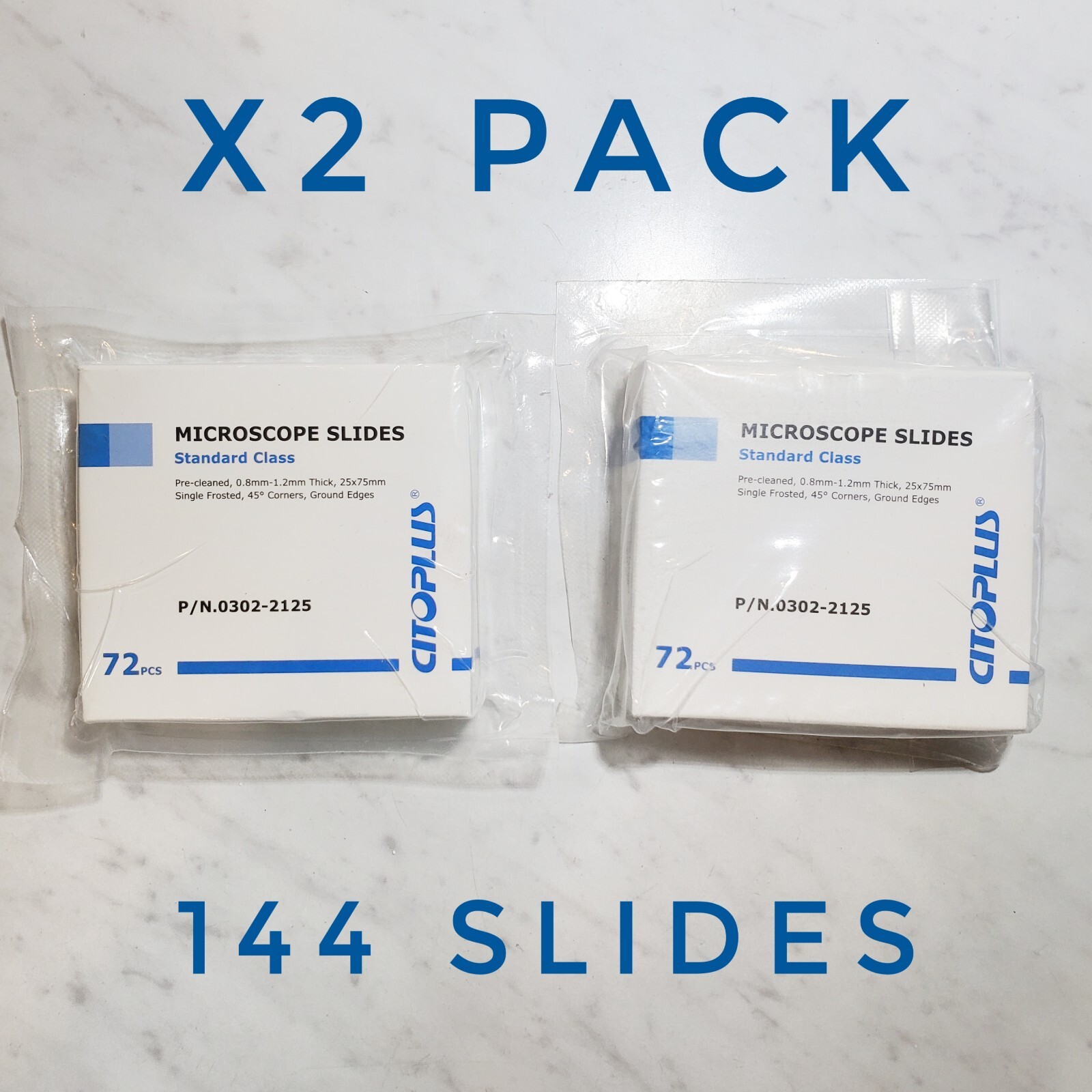 72 Pack Citoplus Microscope Slides Pre-Cleaned 25 x 75mm 45° Corners 0.8-1.2mm