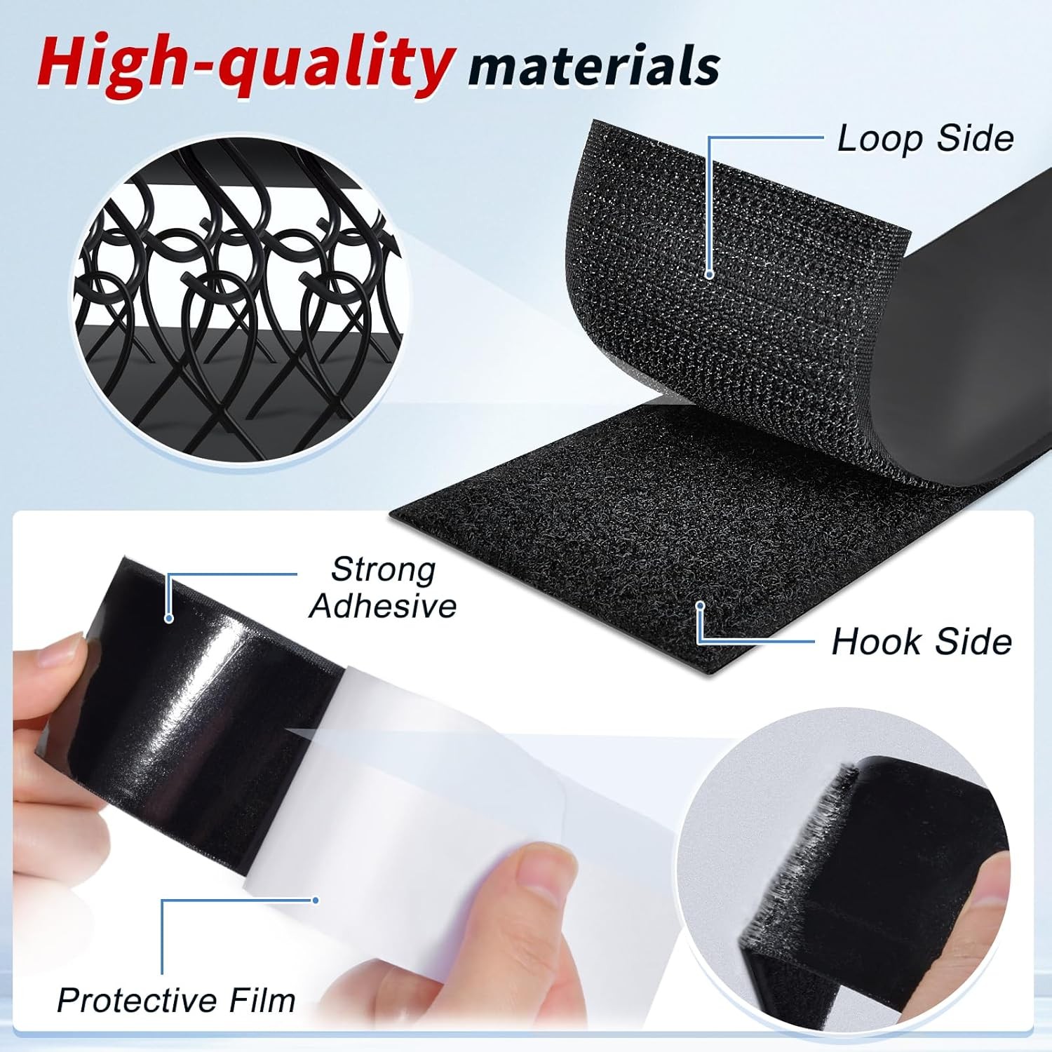 2 Inch x 15Ft Hook and Loop Strips with Adhesive, Double 2 In x 15Ft, Black