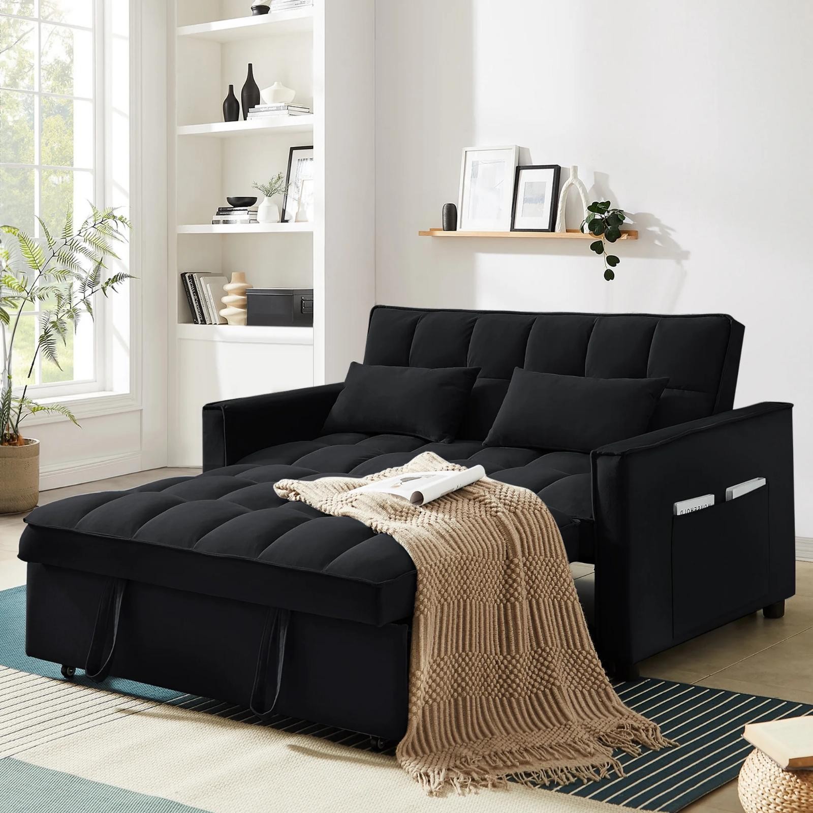4-In-1 Convertible Pull Out Couch Futon Sofa Bed Loveseat Sleeper Velvet Tufted