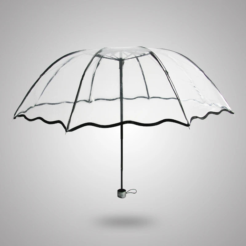 Transparent Folding Non-automatic Umbrella  Ripple Edge Windproof Rain Umbrel
