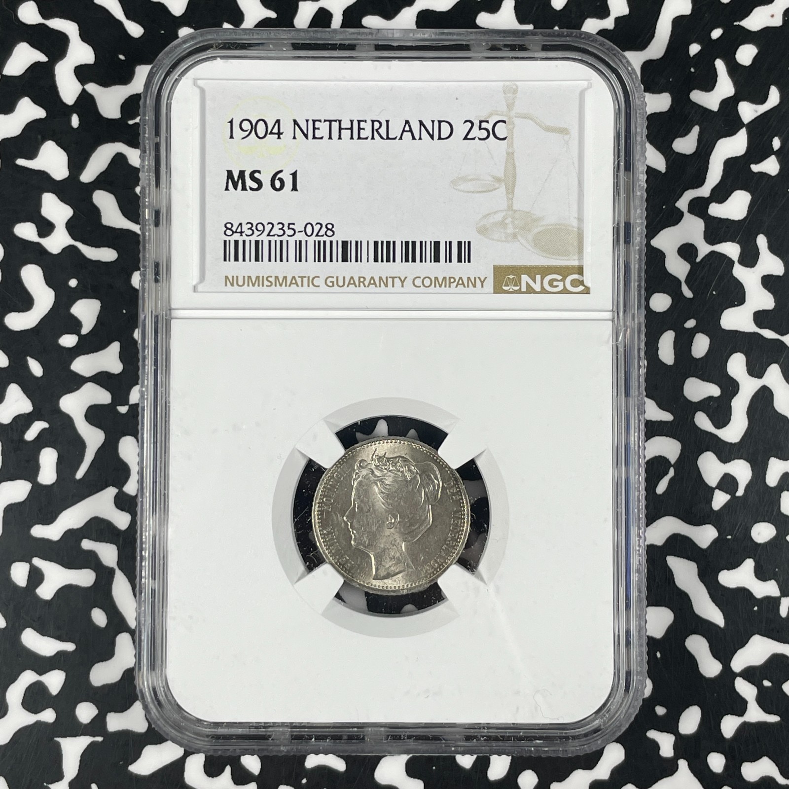 1904 Netherlands 25 Cents NGC MS61 Lot#G3295 Silver! Nice UNC!