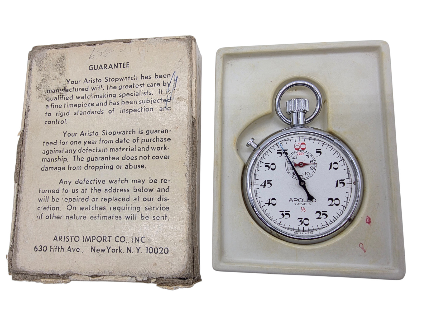 Aristo Apollo Stop Watch 7 Jewels as is no glass parts repair not ticking