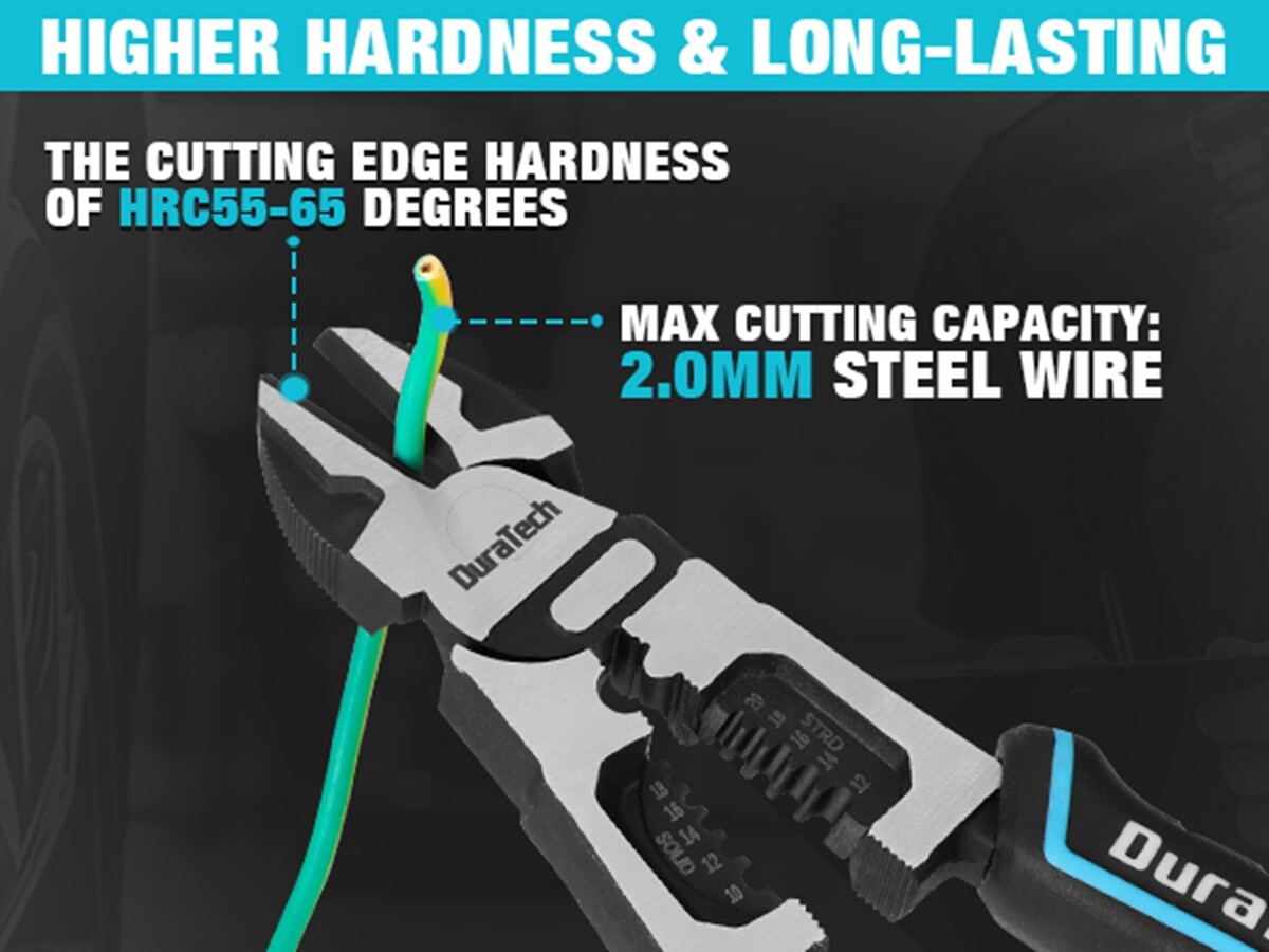 DURATECH 4-in-1 Diagonal Cutting Plier 8" Multifunction Heavy Duty Wire Stripper