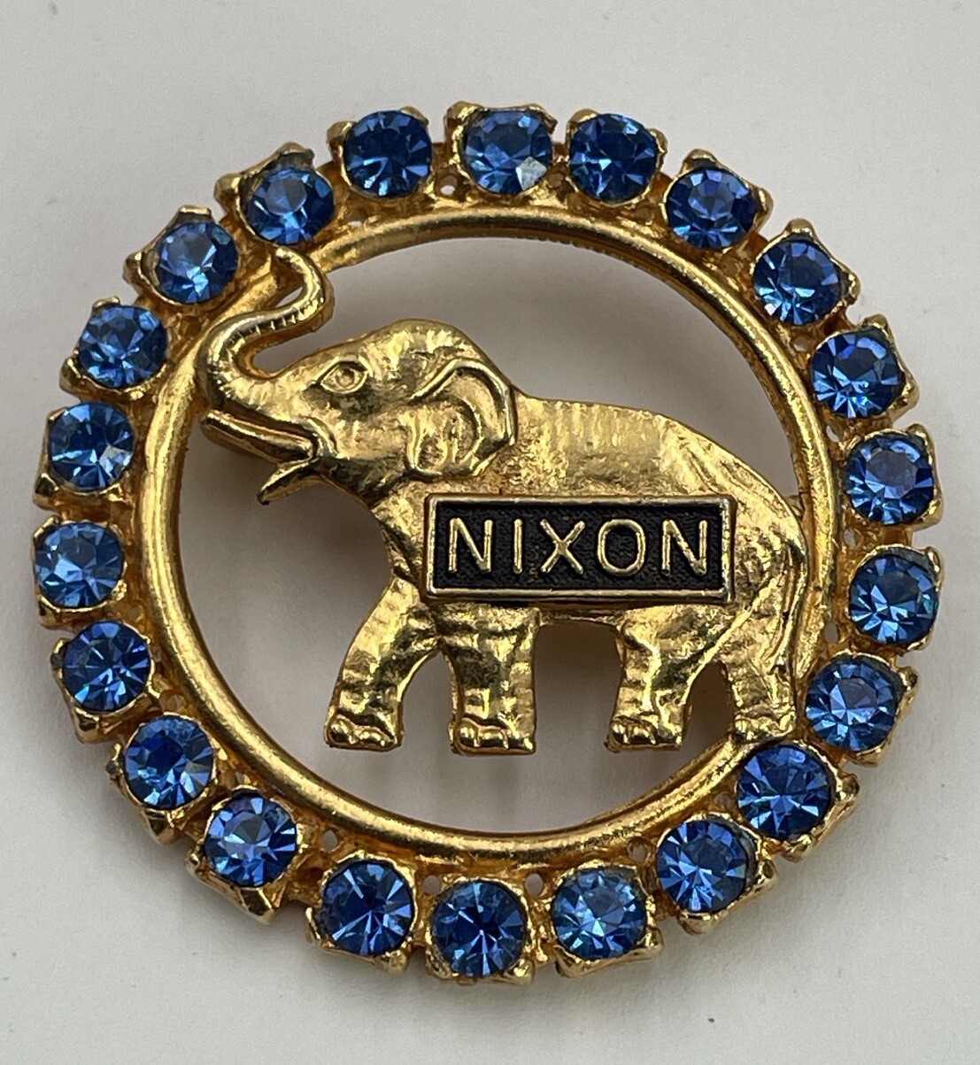 Vintage Nixon Presidential Campaign Rhinestone Elephant Pin Brooch Republican