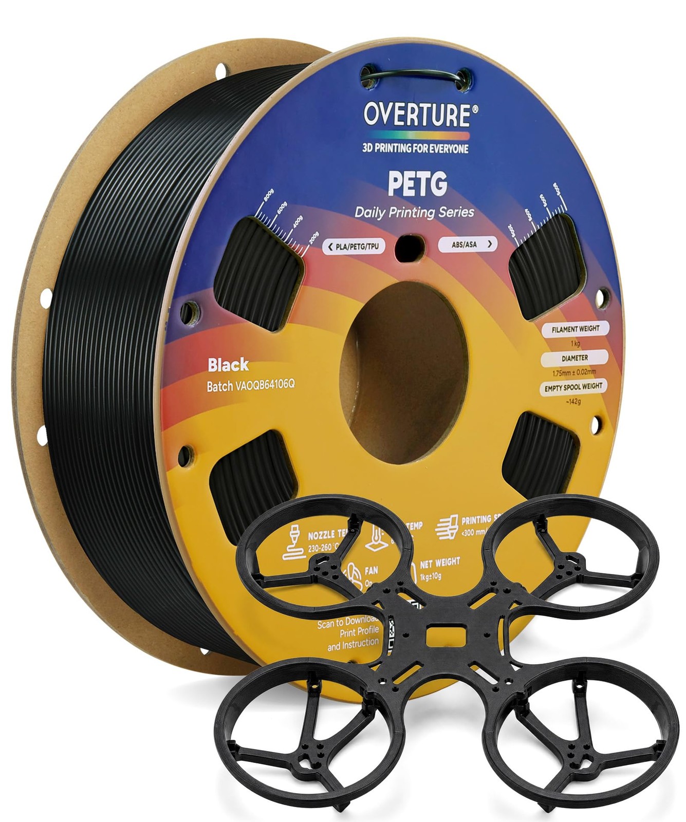 PETG 3D Printer Filament 1.75mm, Neatly Wound Durable PETG 1kg Spool (2.2lbs)...