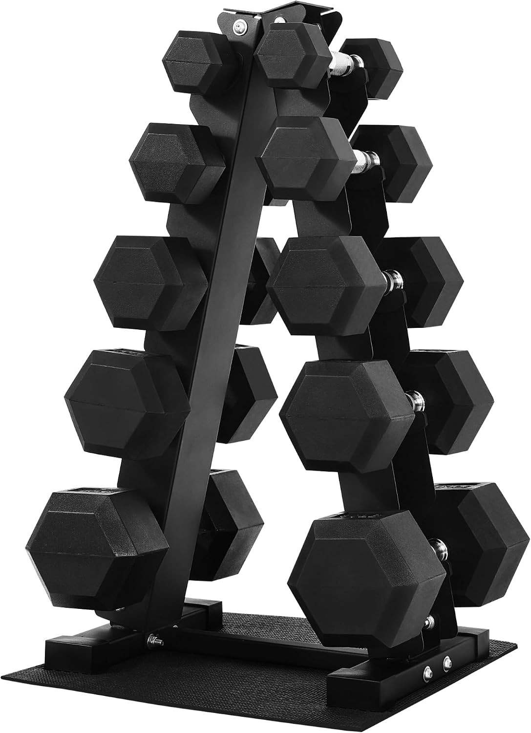 160lbs Rubber Hex Dumbbell Set with Storage Rack Weights Dumbbells Set Home Gym