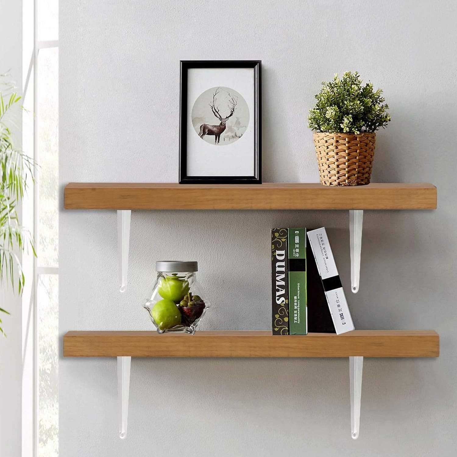 Glossy White 8" x 10" Metal Shelf Brackets | Durable Wall Mount Support, 4 Pack