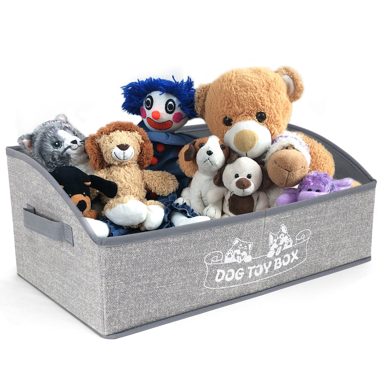 Foldable Dog Toy Basket with 3 Handles, Portable Pet Toy Storage Box Organize...
