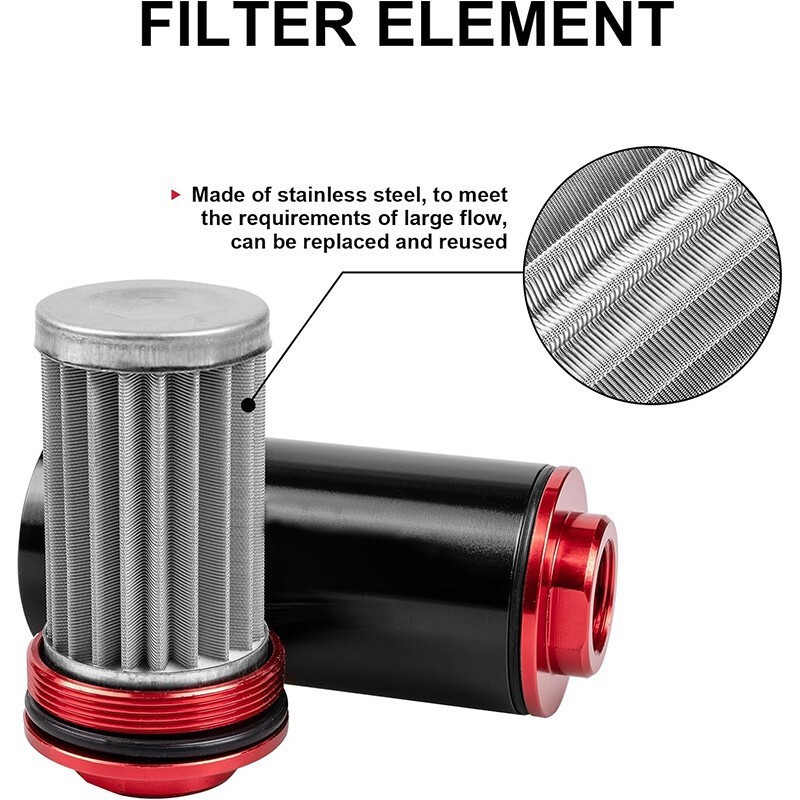 High Flow Inline Fuel Filter 100 Micron Cleanable AN6 AN8 AN10 Adapter Universal
