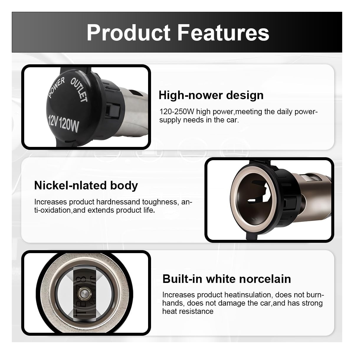 ZIMISI Cigarette Lighter Socket, DC 12V Waterproof Car Power Outlet 1Set