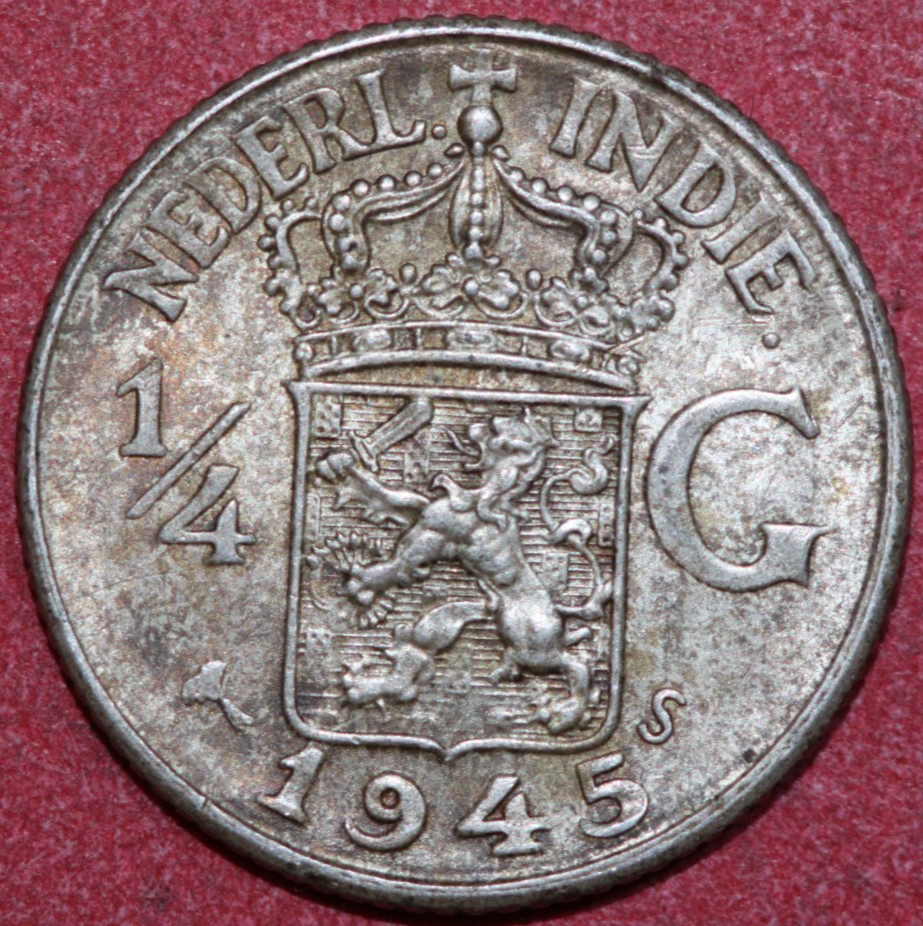 Netherlands East Indies 1945 S  1/4 Gulden Queen Wilhelmina I-Foreign Coin  19mm
