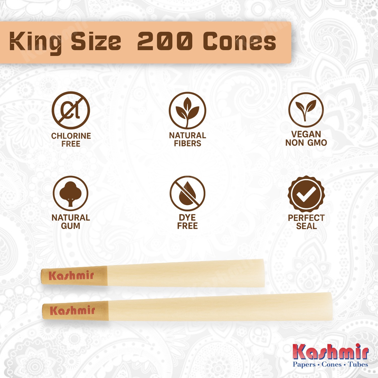 200 Unbleached Pre Rolled Cones King Size Classic Rolling Paper Cones w/ Tips