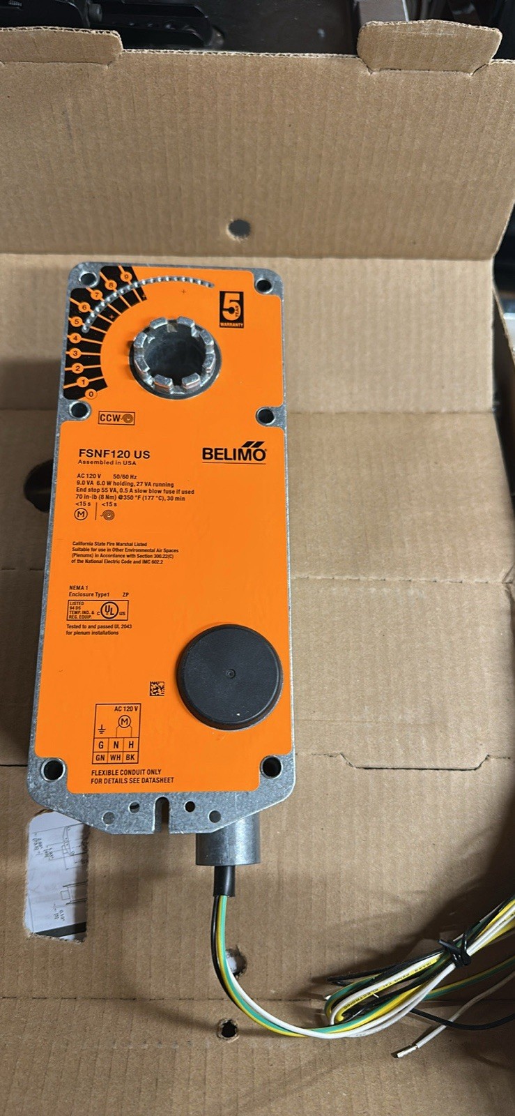 Belimo FSNF120 US HVAC Damper Actuator, Corded Electric, AC 120V
