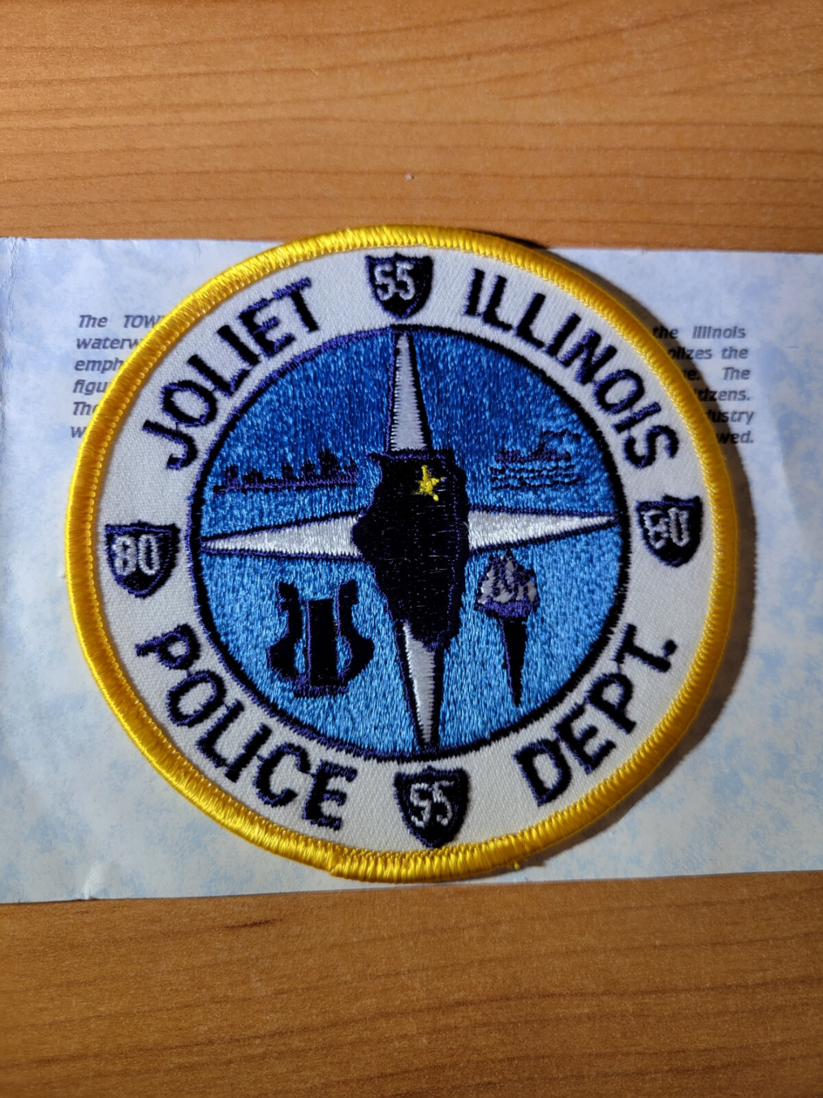 Joliet IL Police Shoulder Patch with Presentation Card